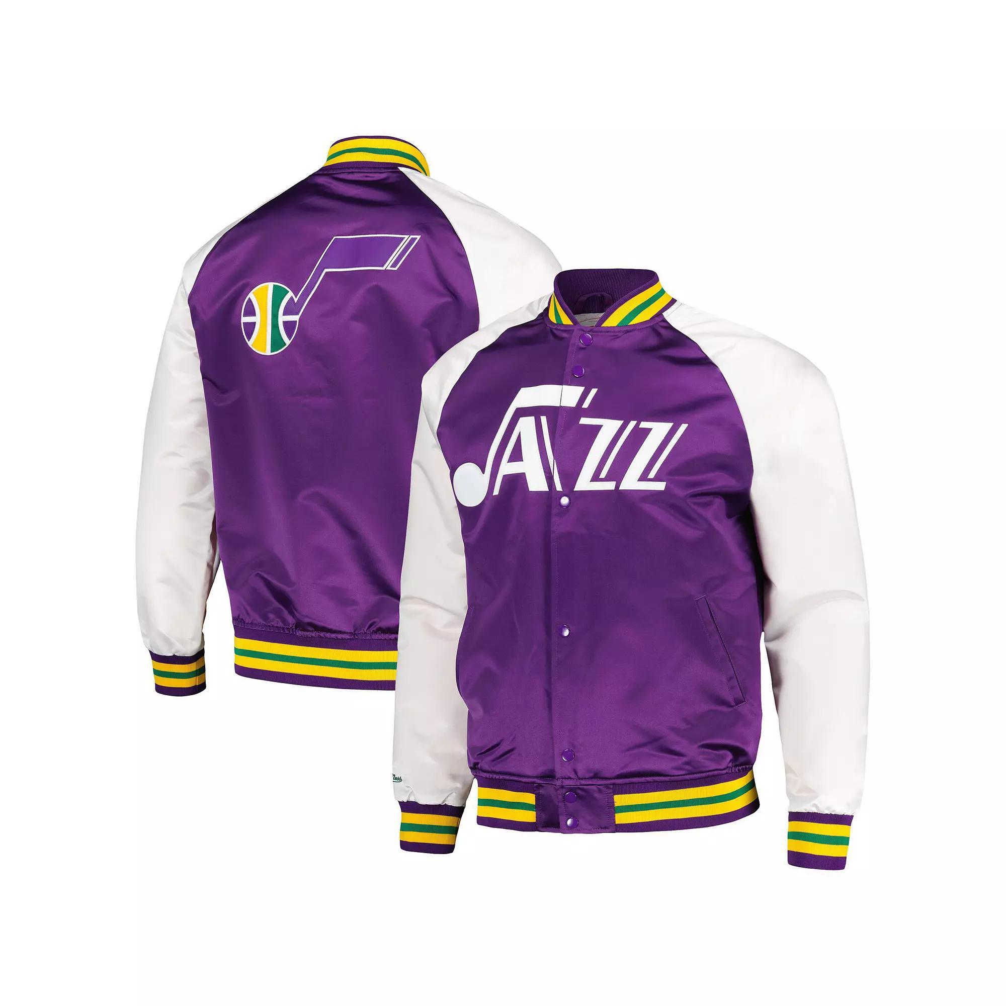 Men's Mitchell & Ness Purple Utah Jazz Double Clutch Satin Raglan Full-Snap Jacket, Size: 2XL, Jaz Purple Product Image