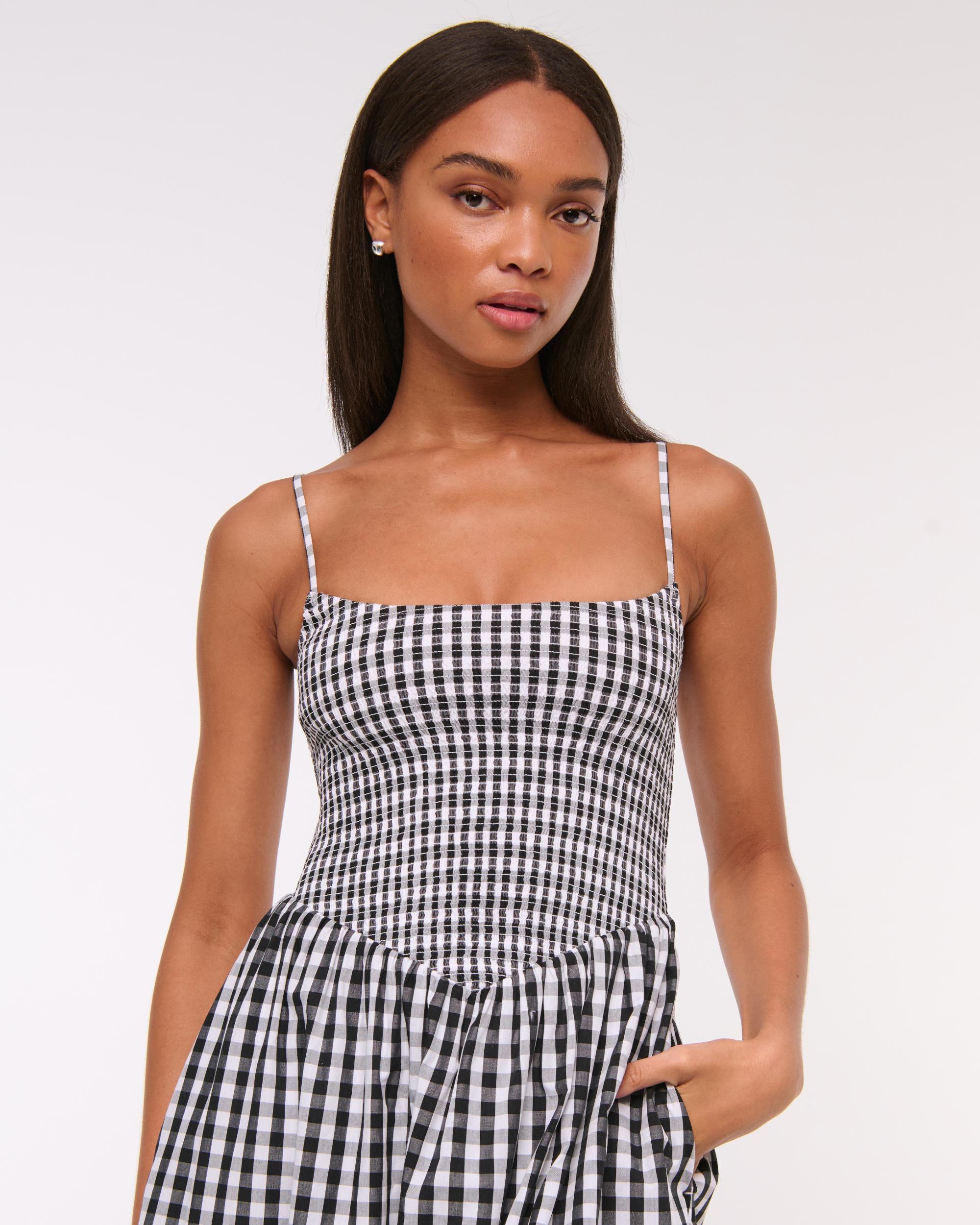Dipped-Waist Smocked Midi Dress Product Image
