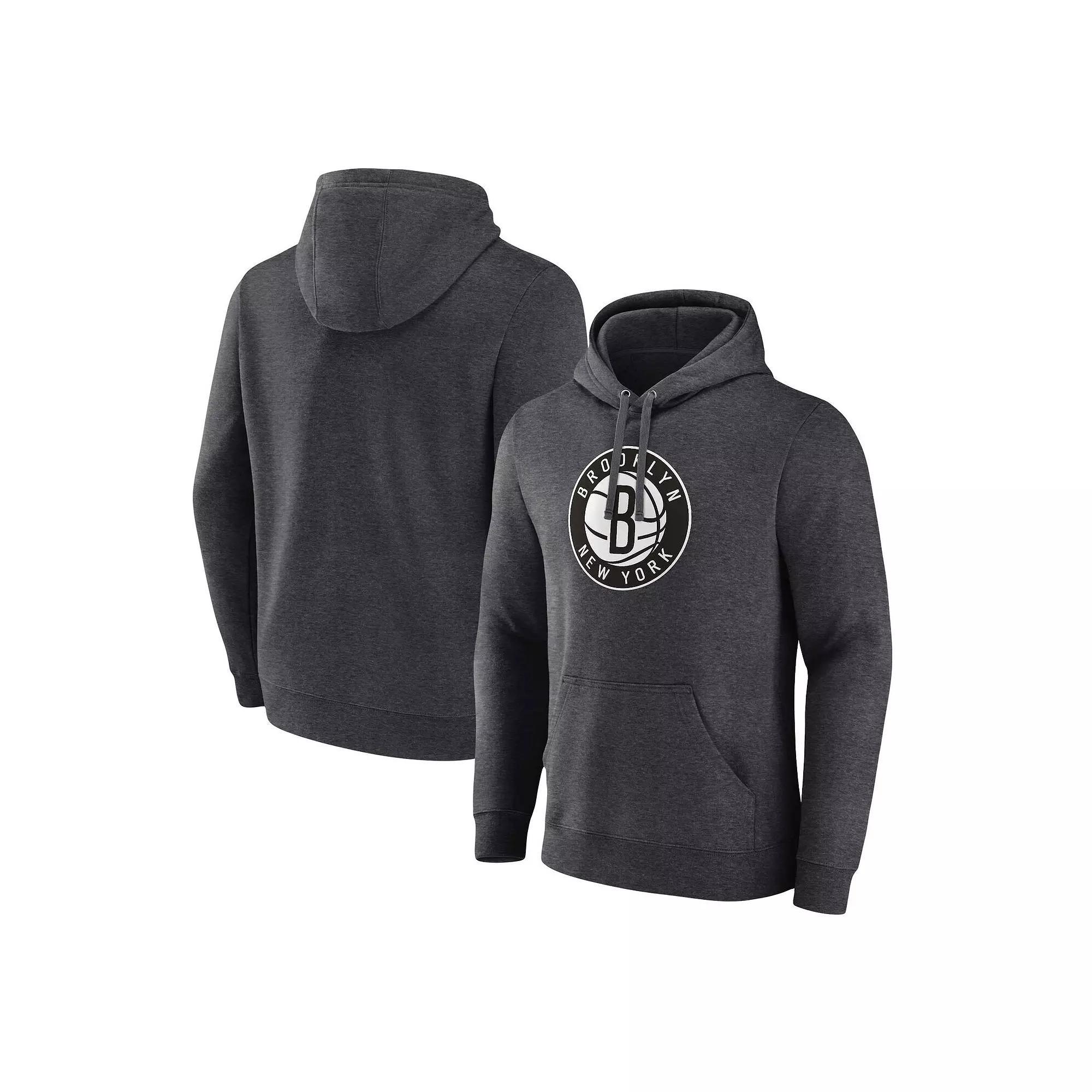 Men's Fanatics Branded Heather Charcoal Brooklyn Nets Primary Logo Pullover Hoodie,  Product Image