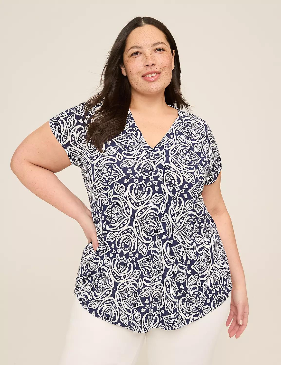 Cap-Sleeve Pleat-Front Top Product Image