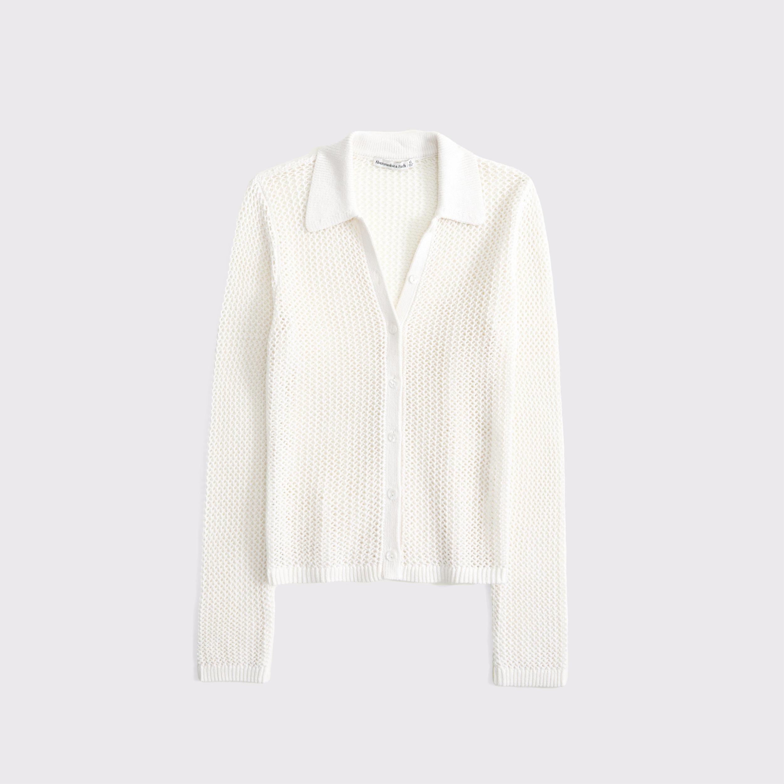 Crochet-Style Collared Button-Through Top Product Image