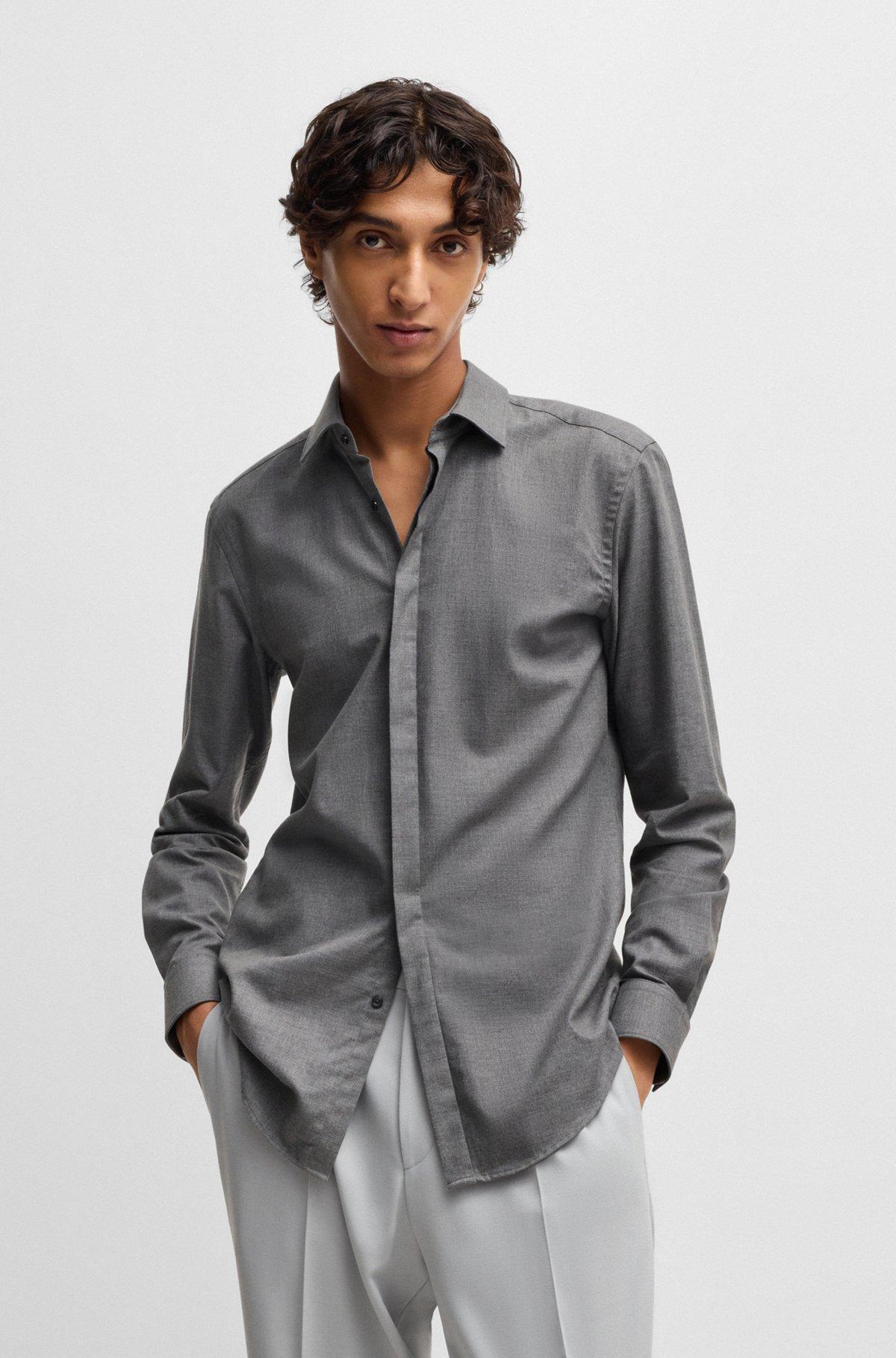 Slim-fit shirt in melange cotton Product Image