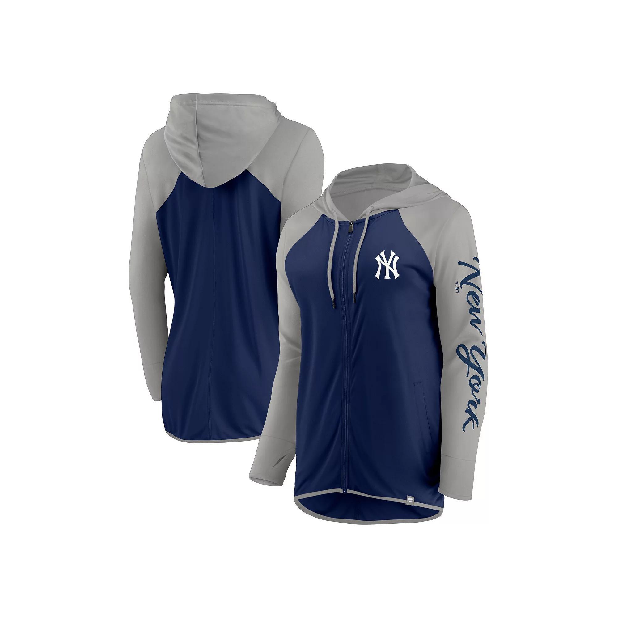 Women's Fanatics Navy/Gray New York Yankees Script Sleeve Full-Zip Hoodie, Size: XS, Blue Product Image