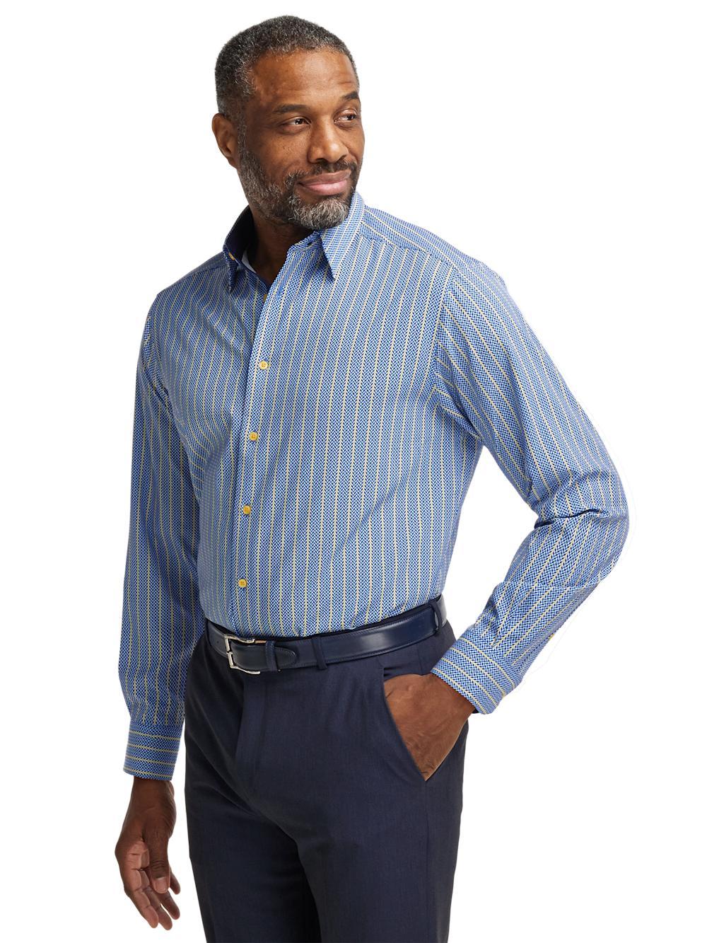 Performance Stretch Stripe Casual Shirt - Blue/yellow Product Image