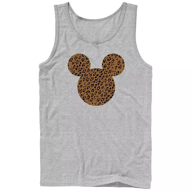 Disneys Mickey Mouse Mens Cheetah Print Head Graphic Tank Top Athletic Grey Product Image