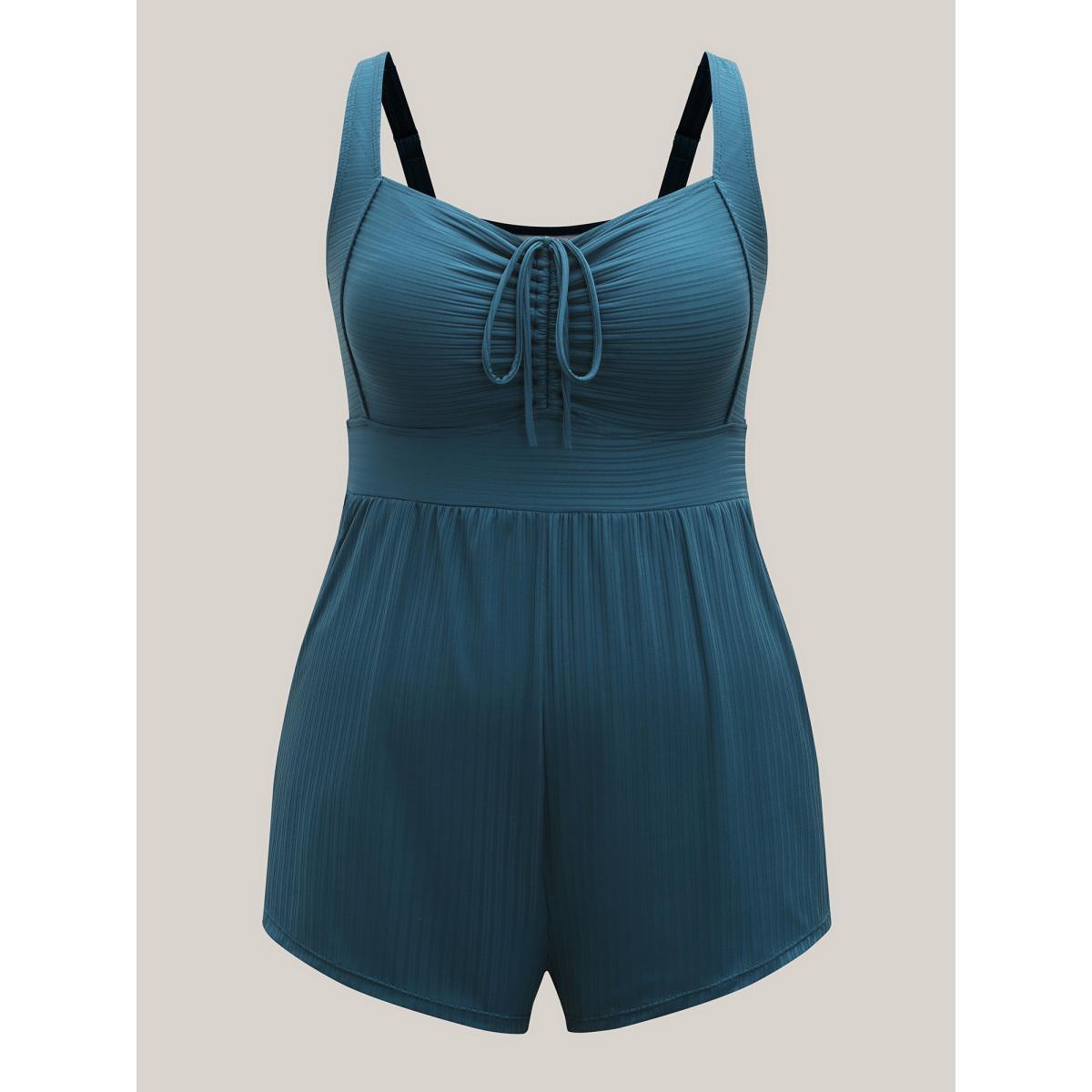 Plus Size Adjustable Drawstring Pockets One-Piece Swimsuit Women's Swimwear Cyan Resort Drawstring Curve Bathing Suits High stretch One Pieces BloomChic 14-16/1X Product Image