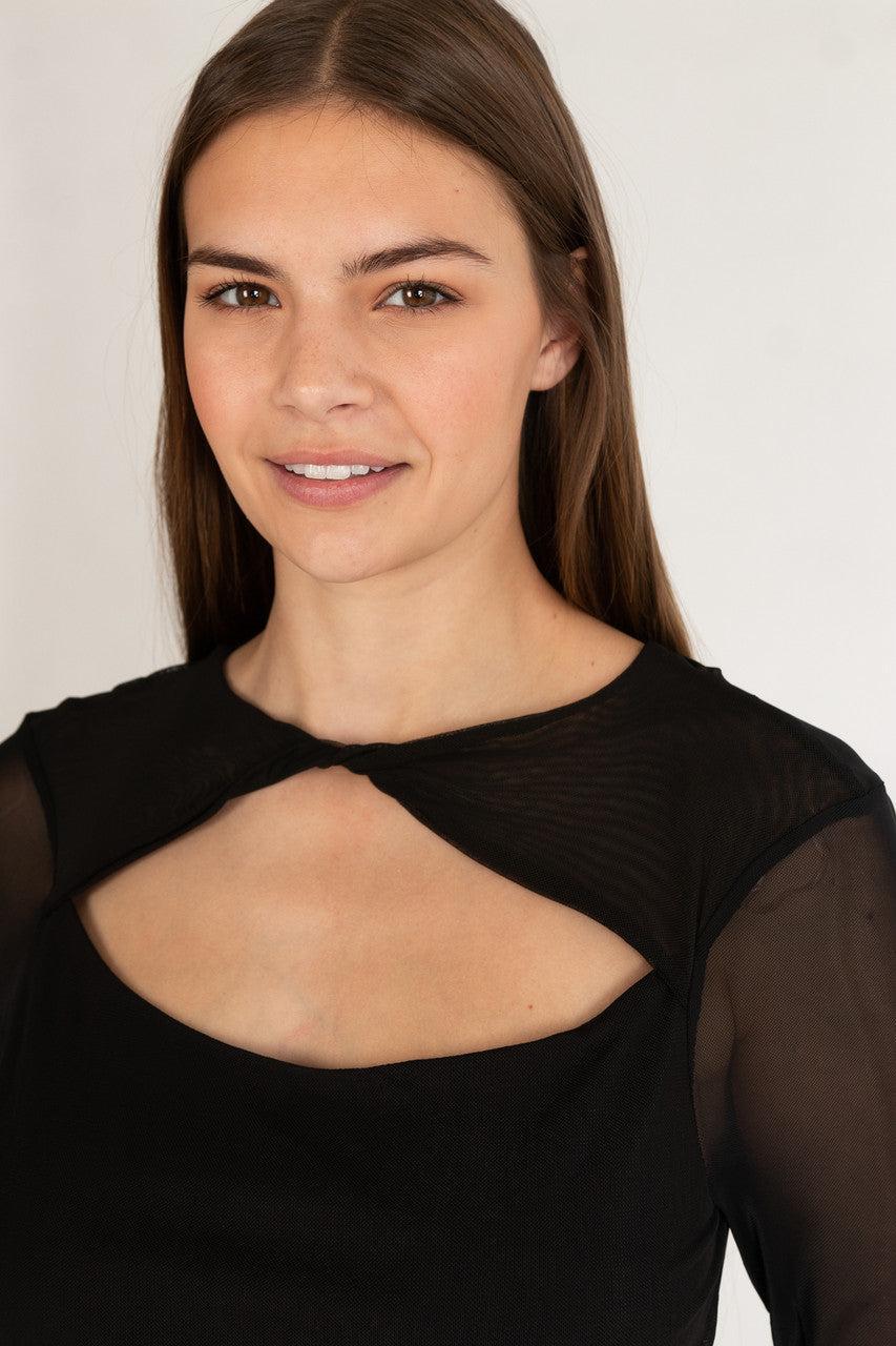 Long Sleeve Twist Front Mesh Top Product Image