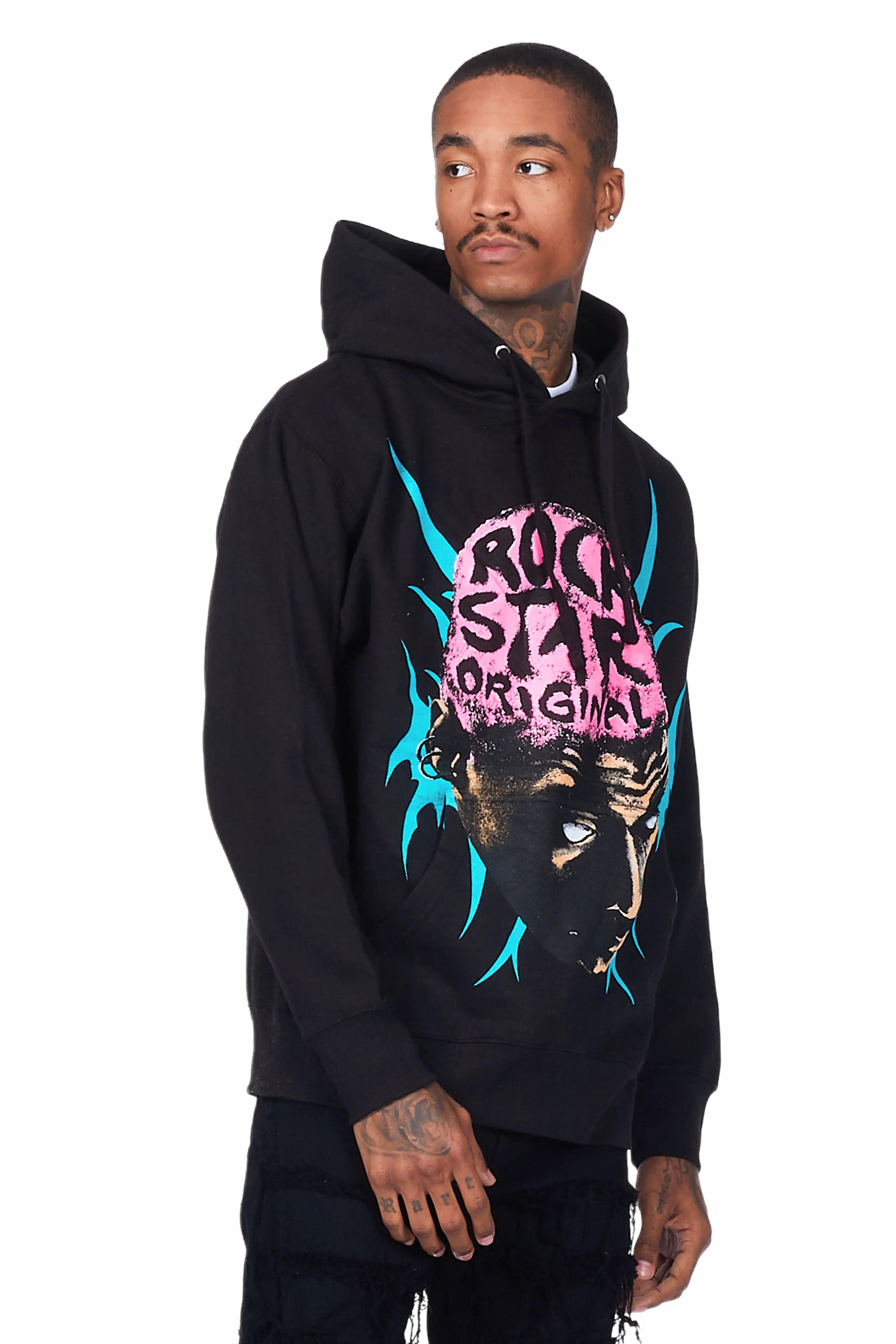 Weave Black Graphic Hoodie Male Product Image