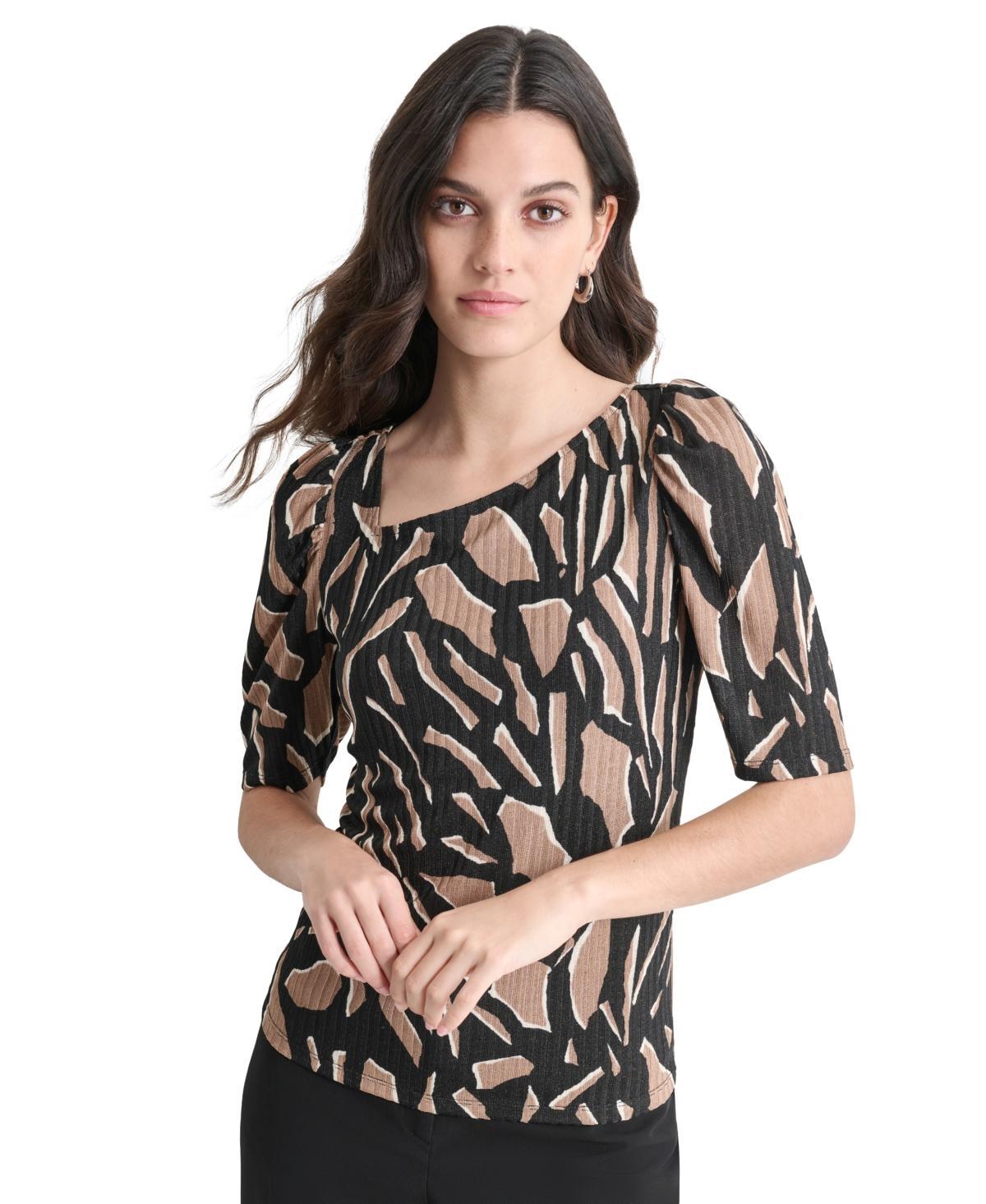 Dkny Womens Printed Ribbed Knit Top Product Image