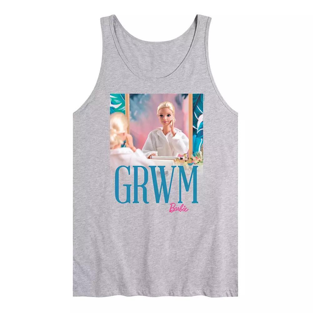 Men's Barbie® GRWM Barbie Graphic Tank Top, Size: Medium, Grey Gray Product Image