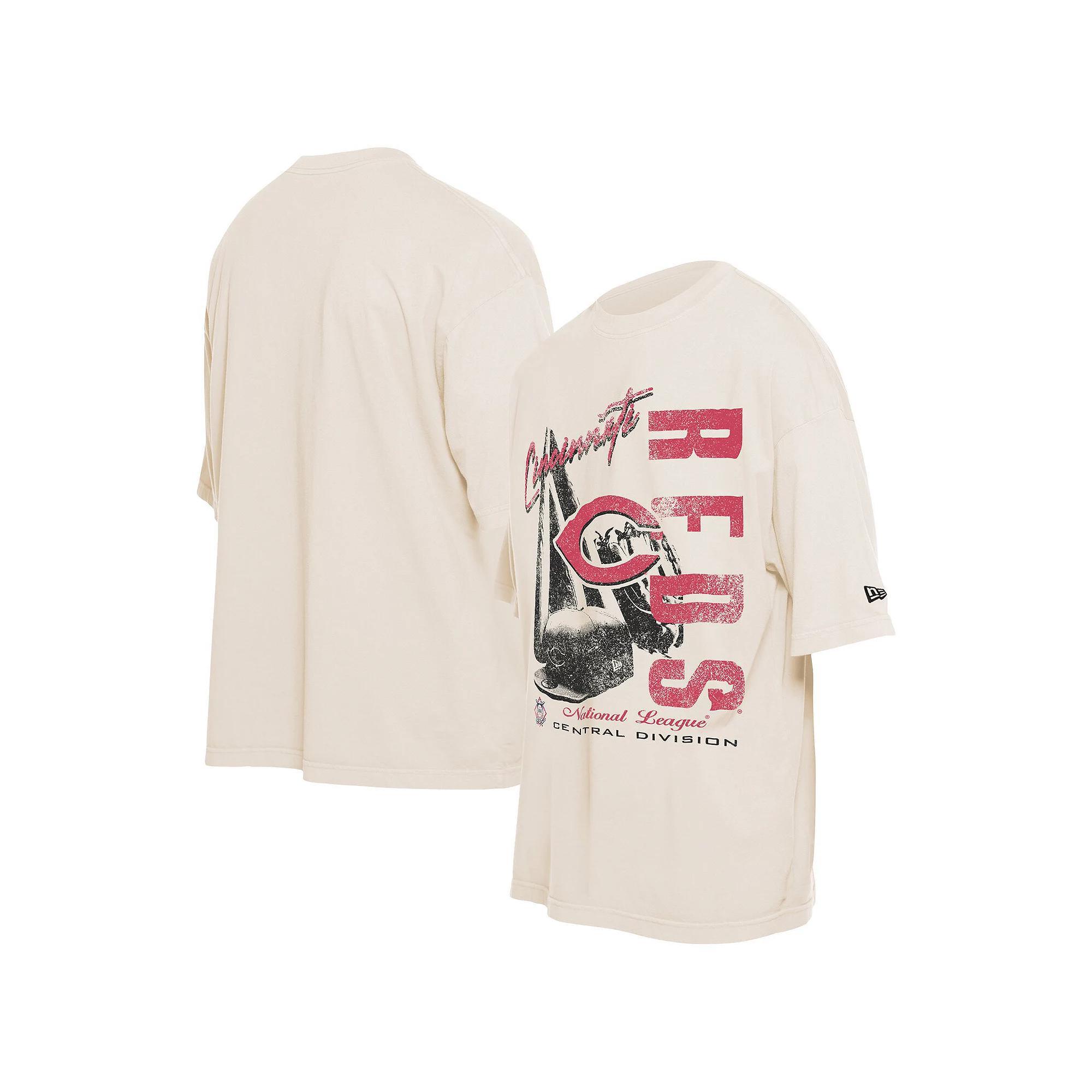 Men's New Era Cream Cincinnati Reds Cooperstown Collection Oversized Throwback Distressed T-Shirt, Size: Large, Red Beige Product Image