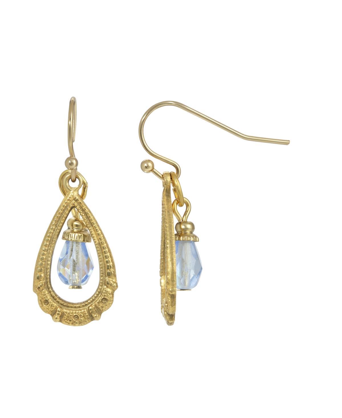 1928 Gold Tone Blue Bead Teardrop Earrings, Womens Product Image