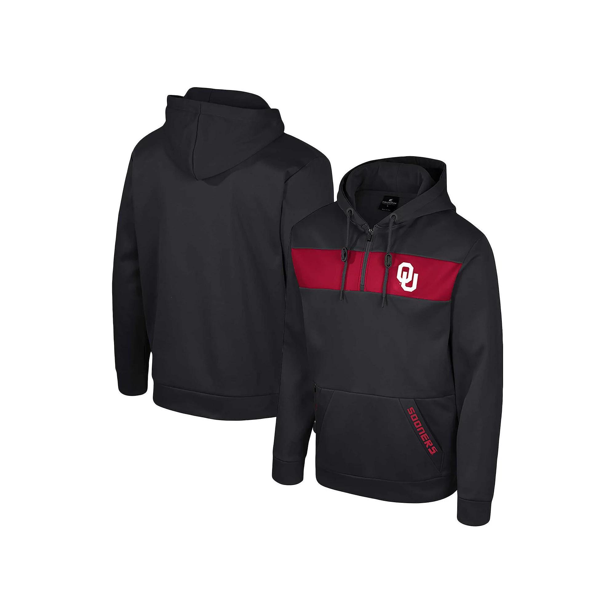 Men's Colosseum  Black Oklahoma Sooners Quarter-Zip Hoodie, Size: XL Product Image