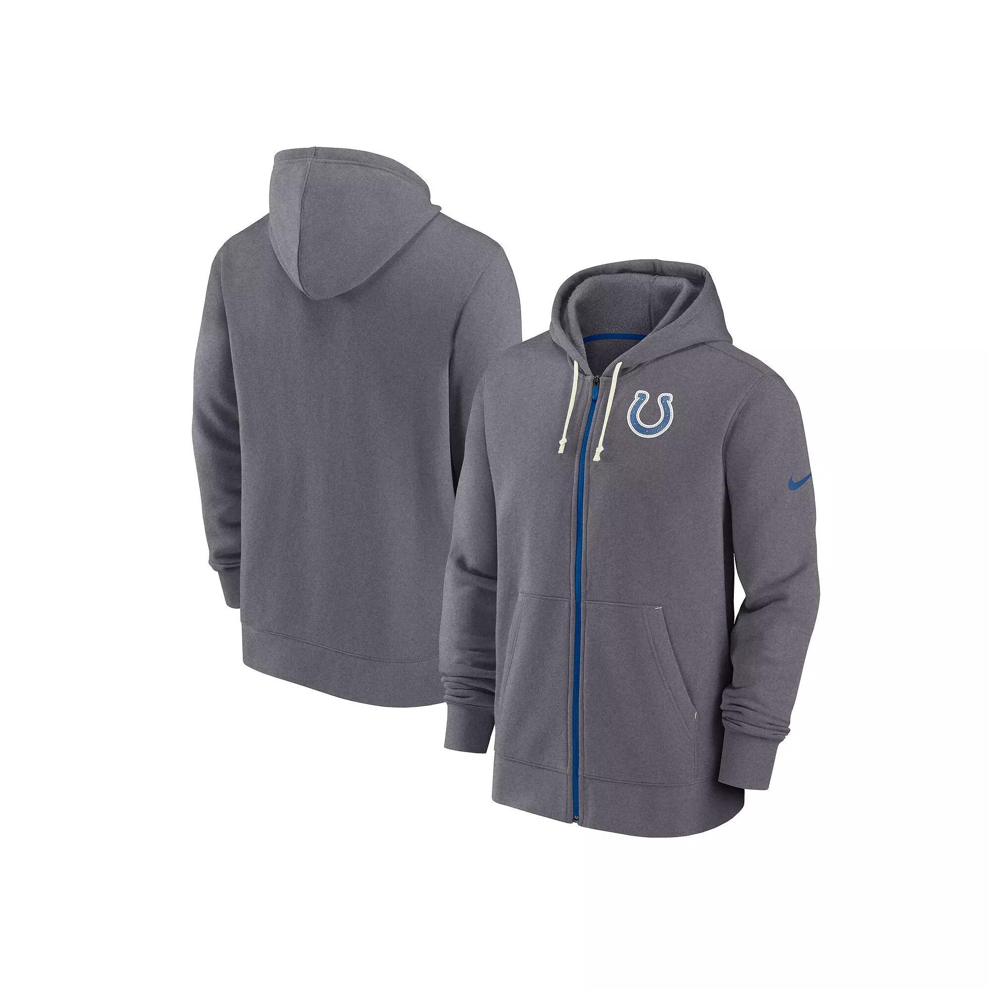 Men's Nike Gray Indianapolis Colts Historic Lifestyle Full-Zip Hoodie, Size: XL, Grey Product Image