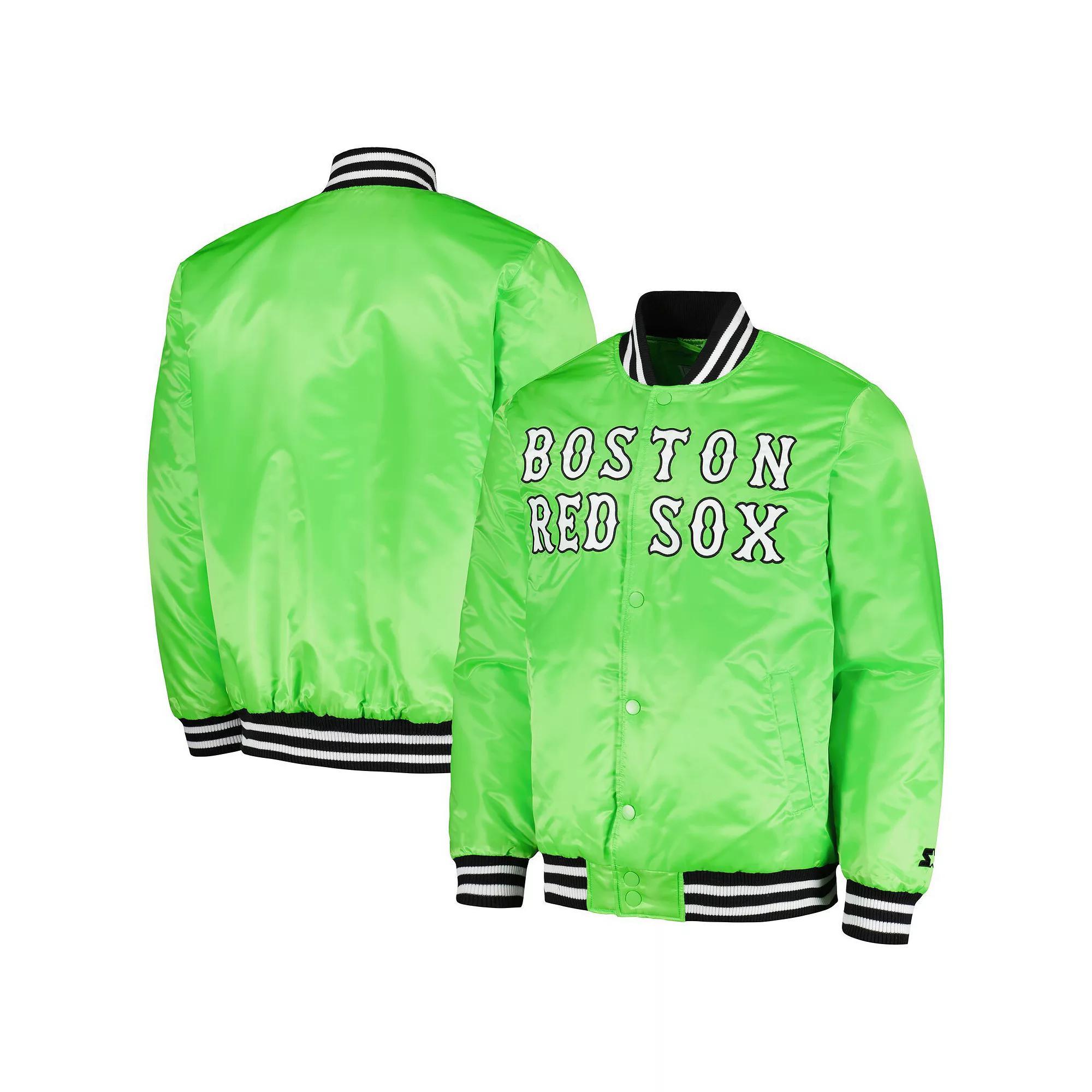 Men's Starter Neon Green Boston Red Sox Cross Bronx Fashion Satin Full-Snap Varsity Jacket, Size: Medium, Brt Gr Product Image