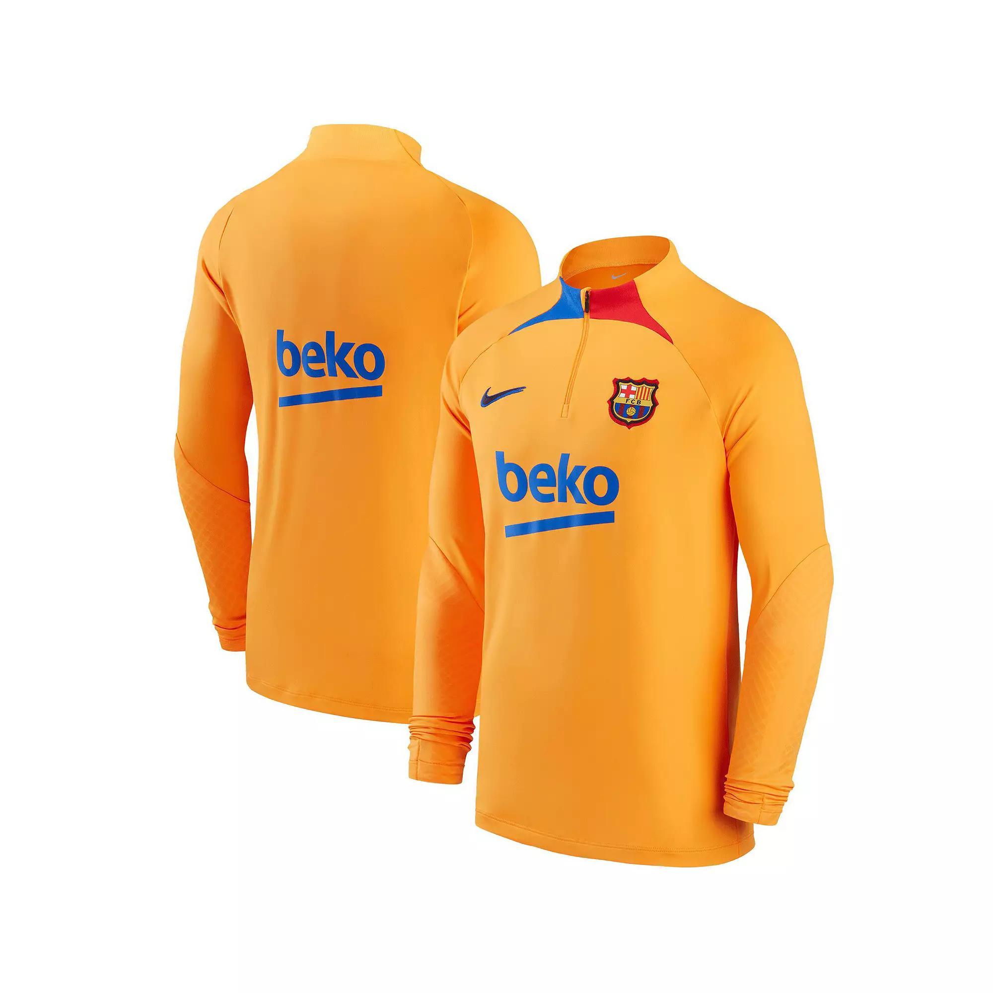 Men's Nike Orange Barcelona 2021/22 Strike Drill Raglan Quarter-Zip Long Sleeve Top, Size: Medium, Bar Orange Product Image