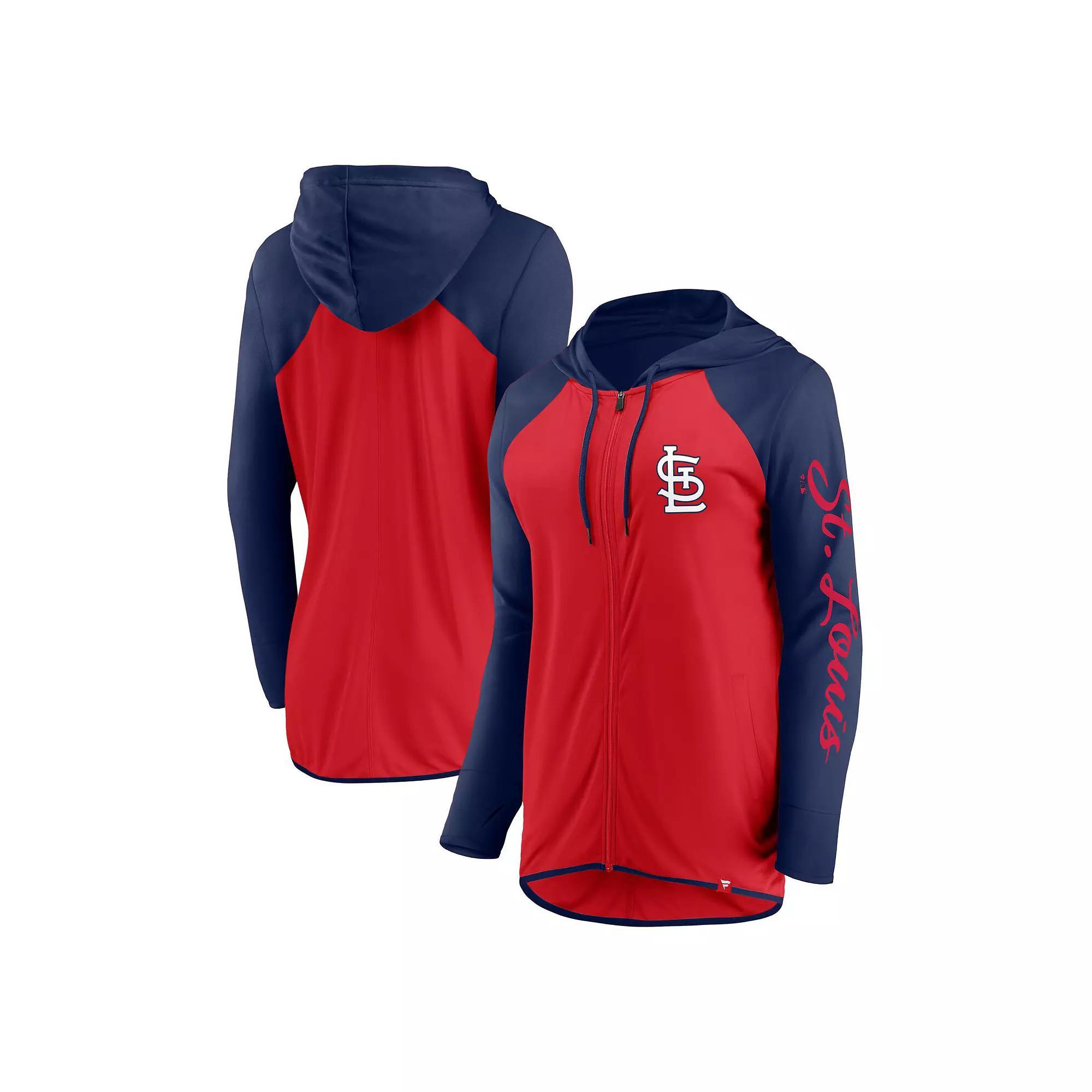 Women's Fanatics Red/Navy St. Louis Cardinals Script Sleeve Full-Zip Hoodie, Size: 3XL Product Image