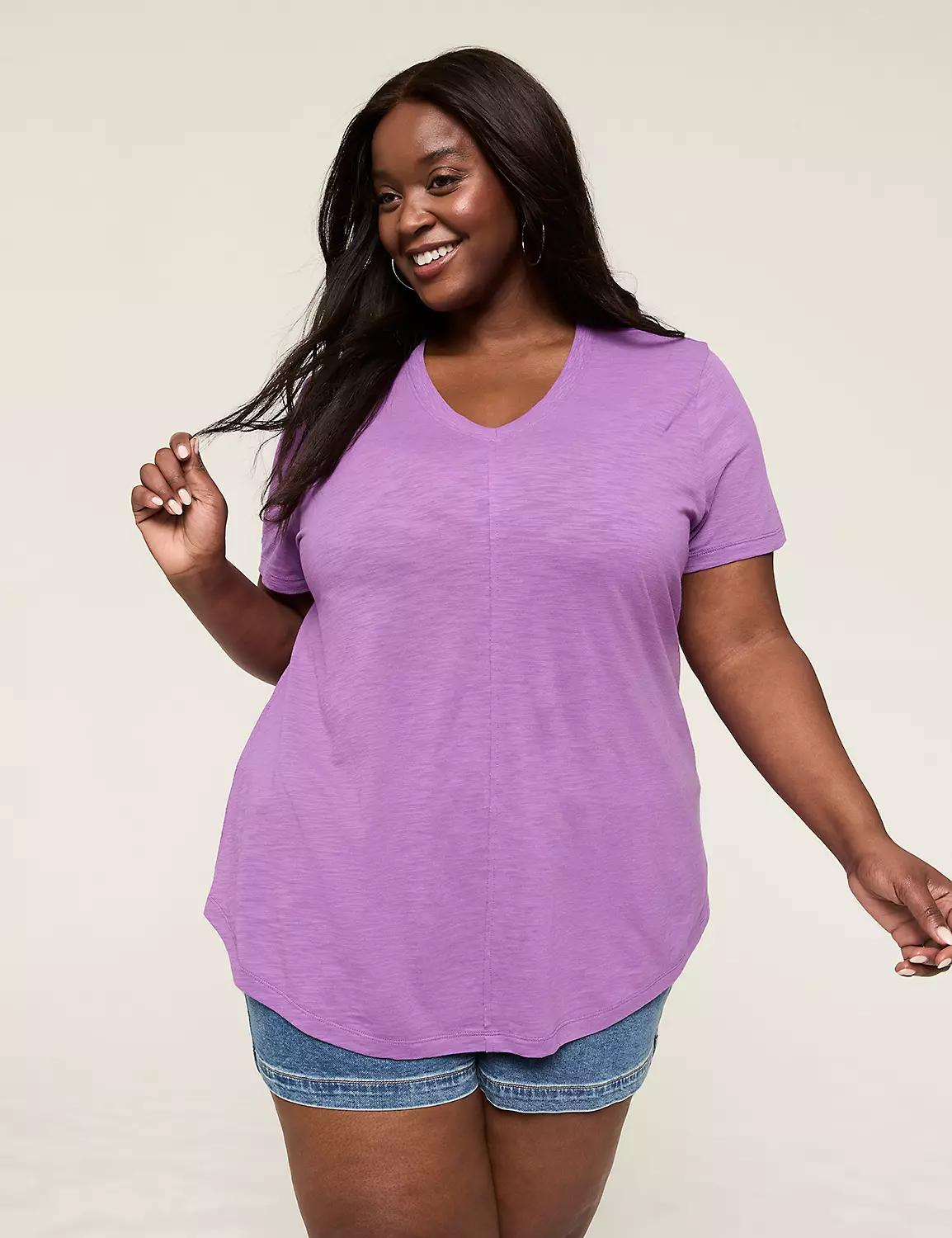 Short-Sleeve V-Neck Seamed Tee Product Image