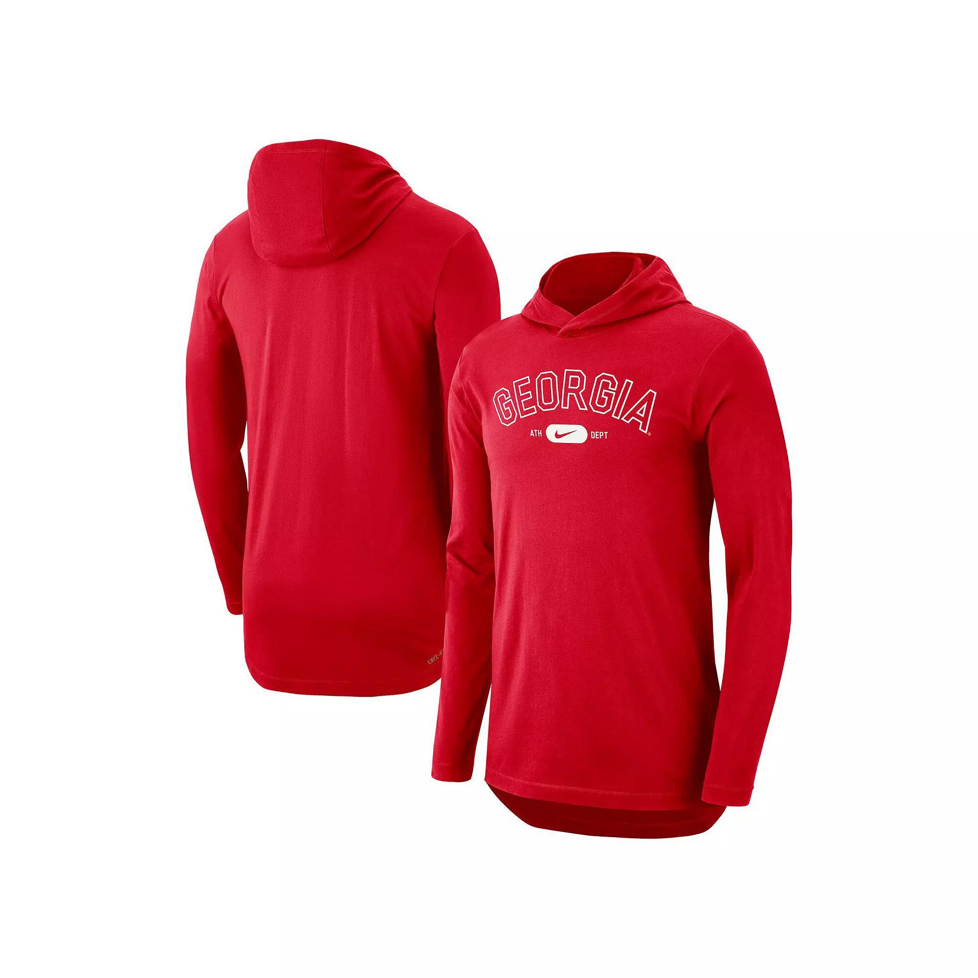 Men's Nike Red Georgia Bulldogs Campus Performance Long Sleeve Hoodie T-Shirt, Size: Medium Product Image