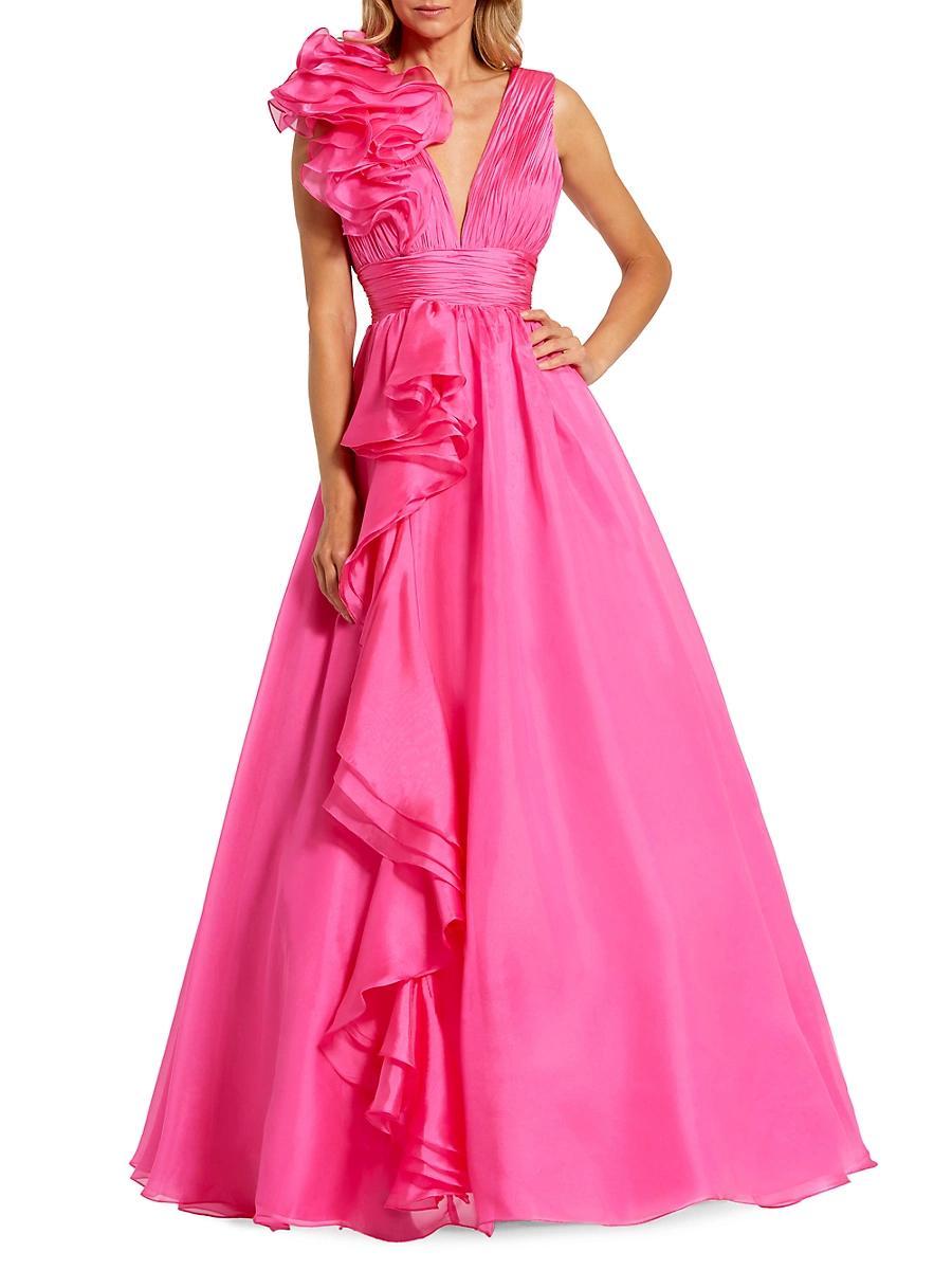 Womens Ruffle Shoulder V-Neck Gown Size 0 Product Image