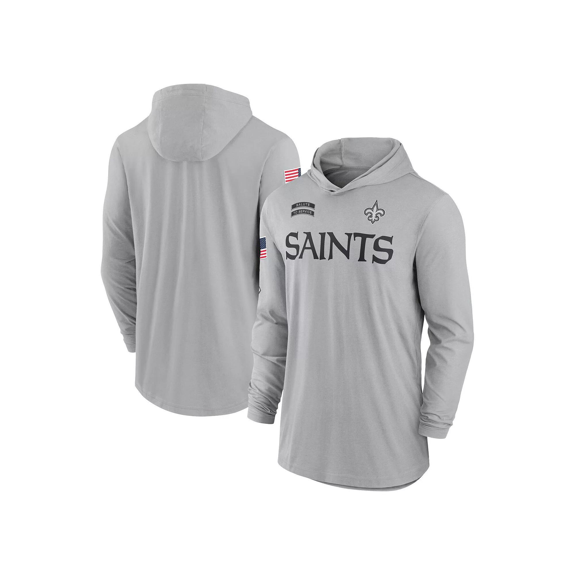 Men's Nike Gray New Orleans Saints 2024 Salute to Service Lightweight Performance Long Sleeve Hooded T-Shirt, Size: 4XL, Grey Product Image