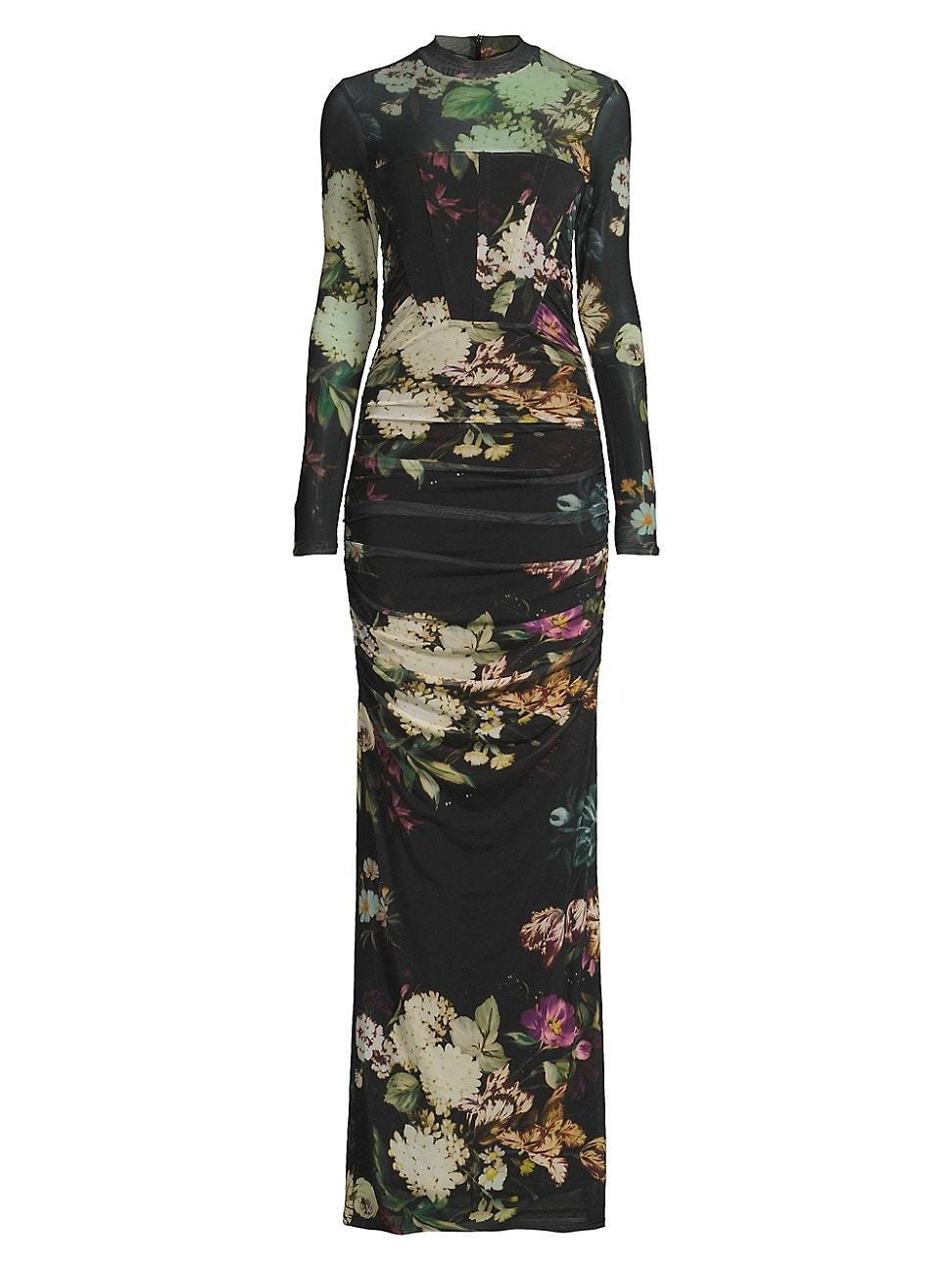 Womens Lexington Floral Mesh Long-Sleeve Gown Product Image