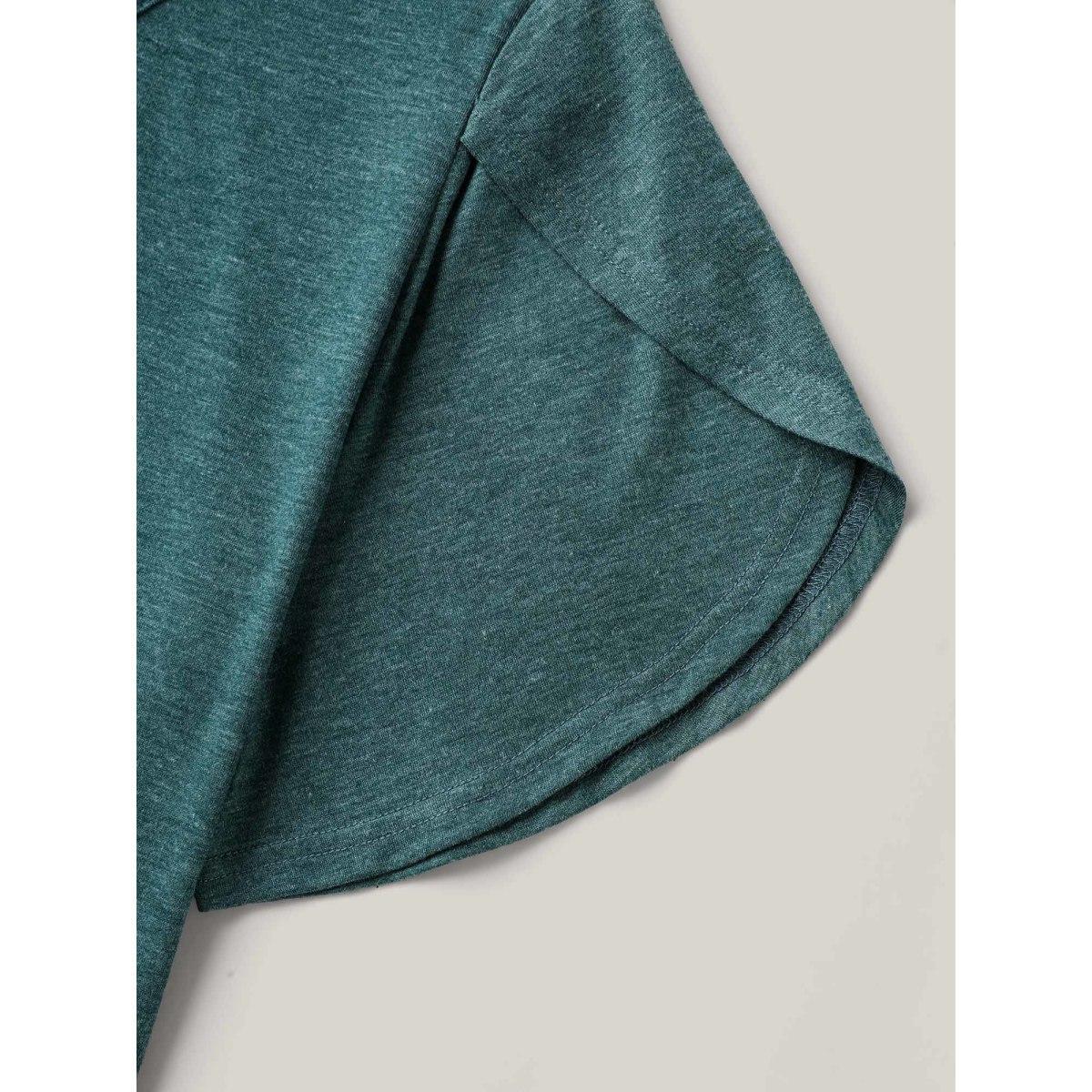 Plus Size Heather Stretchy Neck Cut-Out T-Shirt DarkGreen Women Leisure Petal edge V-neck Casual T-shirts BloomChic 18-20/2X Product Image