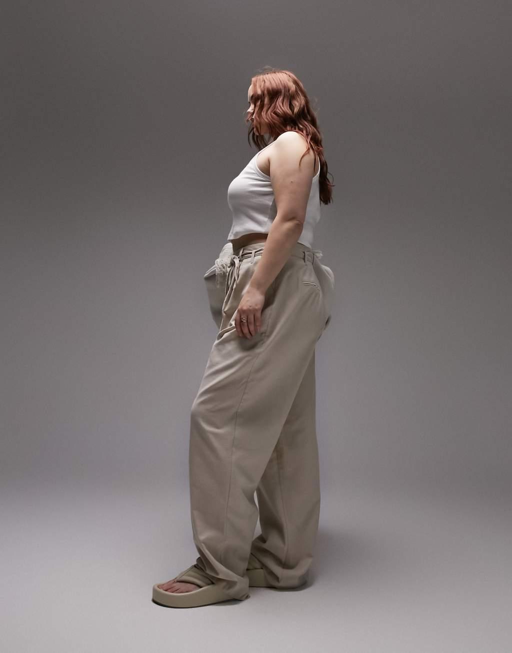 Topshop Curve linen-blend tapered pants in natural - part of a set  Product Image