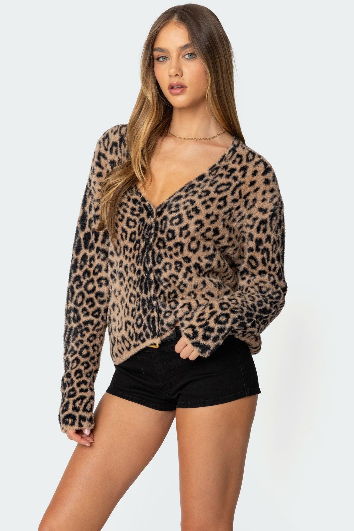 Leopard Printed V Neck Cardigan Product Image