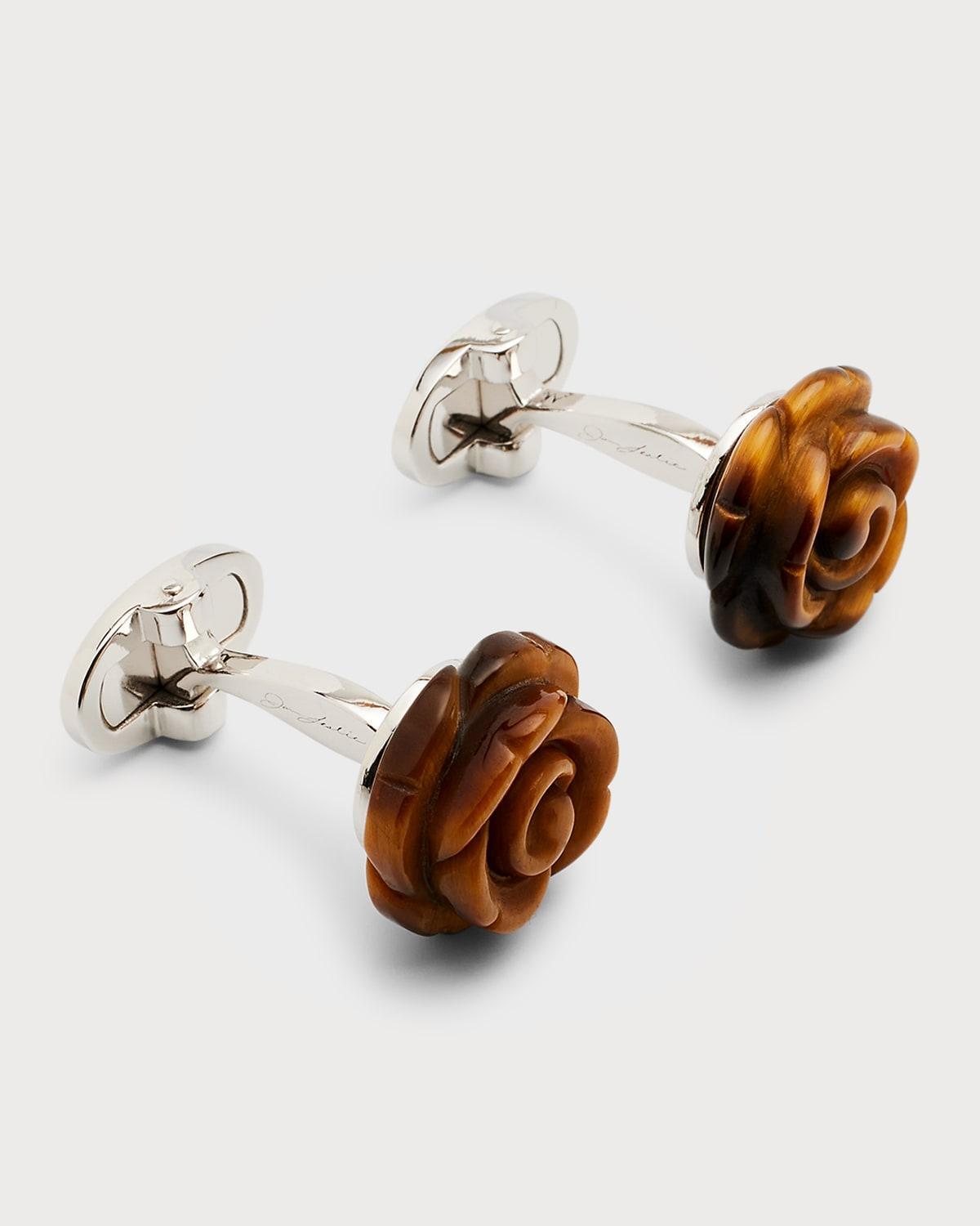 Mens Carved Tigers Eye Rose Cufflinks Product Image