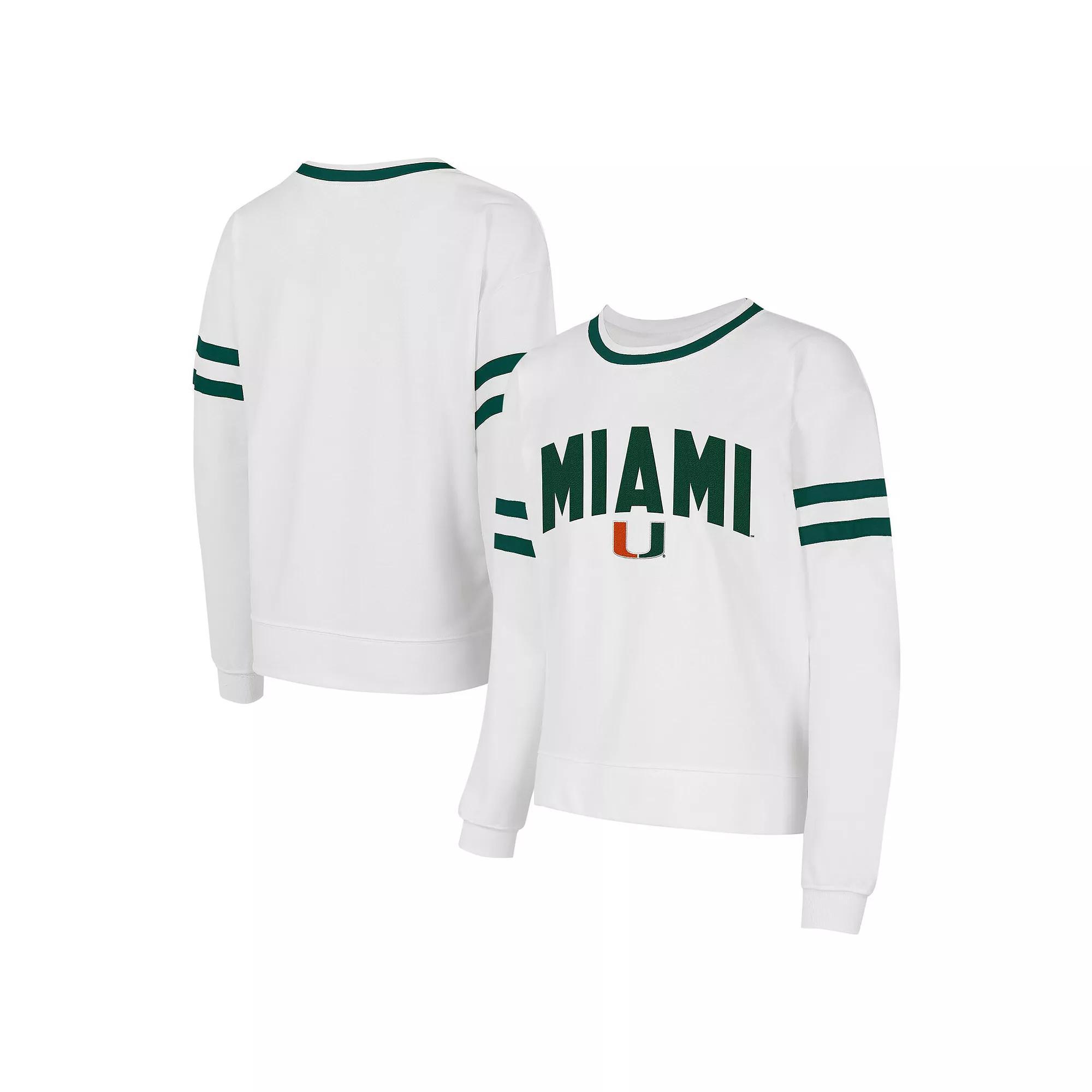 Women's Concepts Sport  White Miami Hurricanes Borough French Terry Arch Over Long Sleeve T-Shirt, Size: Small Product Image