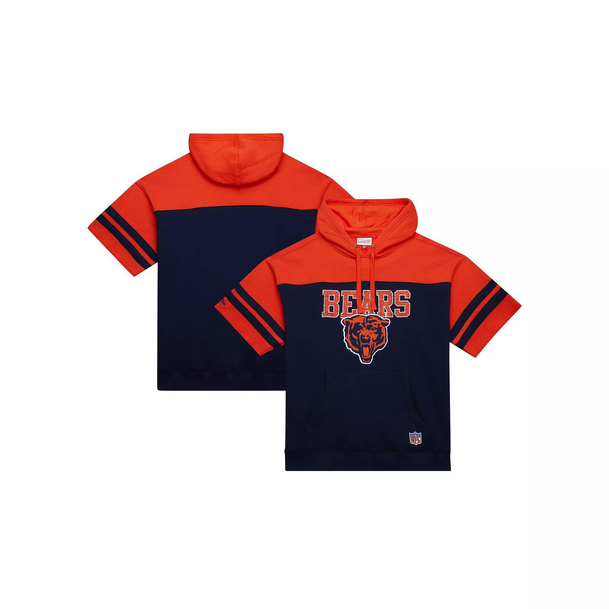 Men's Mitchell & Ness Navy Chicago Bears  Off Field Vintage Logo Short Sleeve Pullover Hoodie, Size: Medium, Blue Product Image