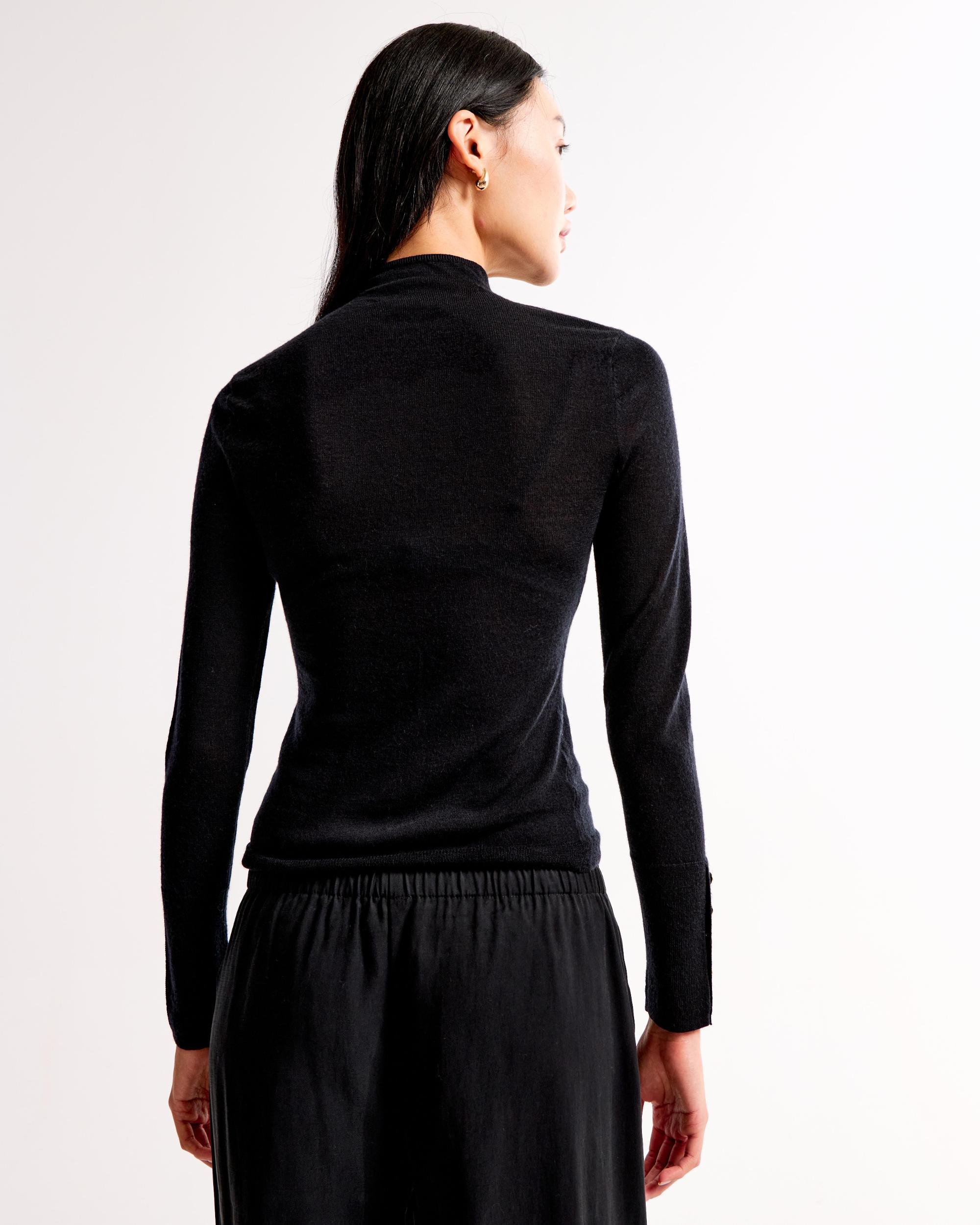 Merino Wool Button Sleeve Mockneck Top Product Image