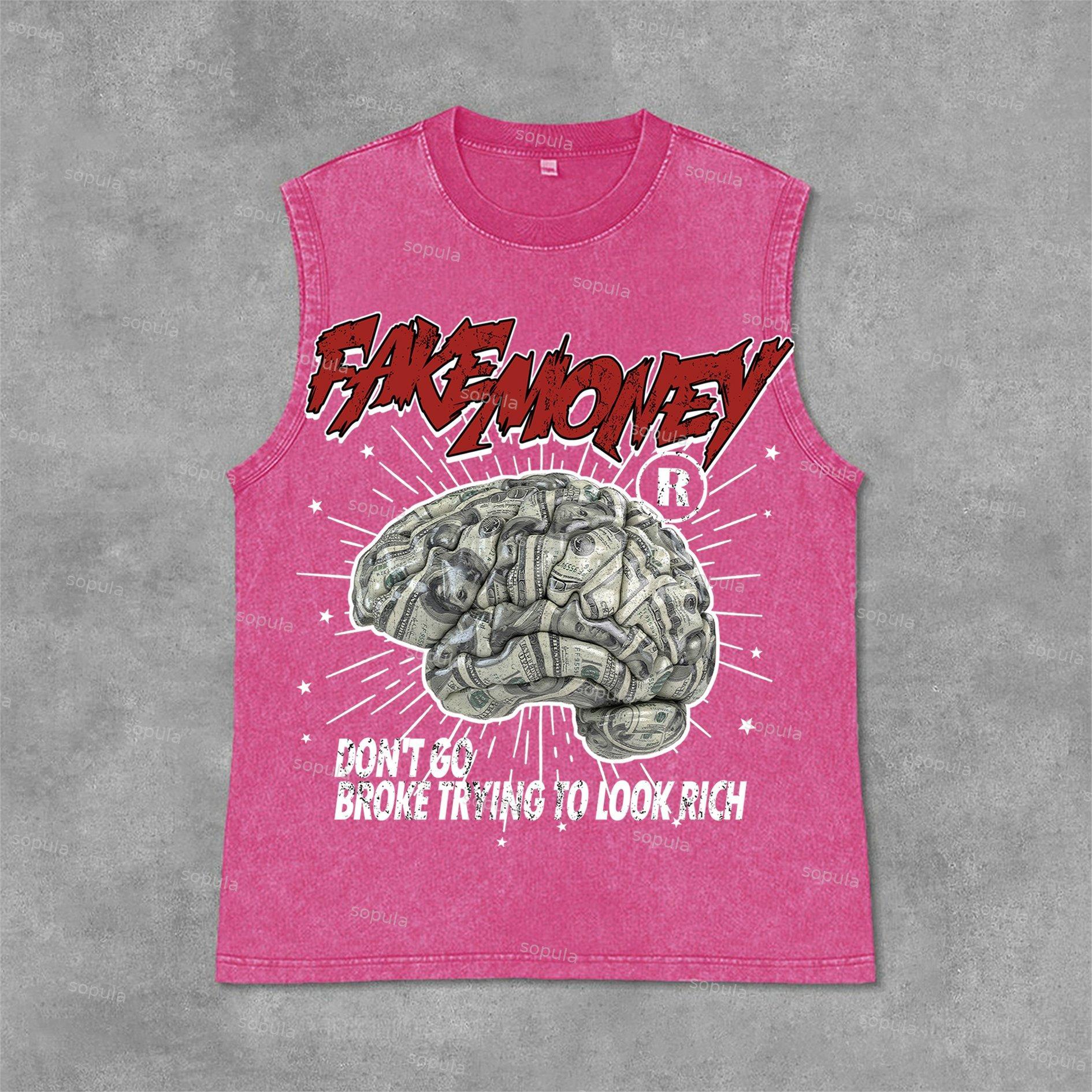 Sopula Don't Go Broke Trying To Look Rich Graphic Print Acid Washed Sleeveless Tank Top Product Image