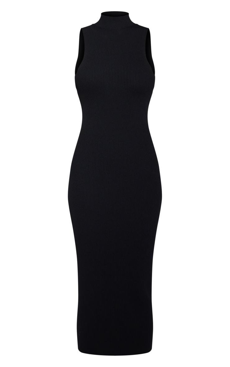 Black Sleeveless Rib Knit Midaxi Bodycon Dress Product Image