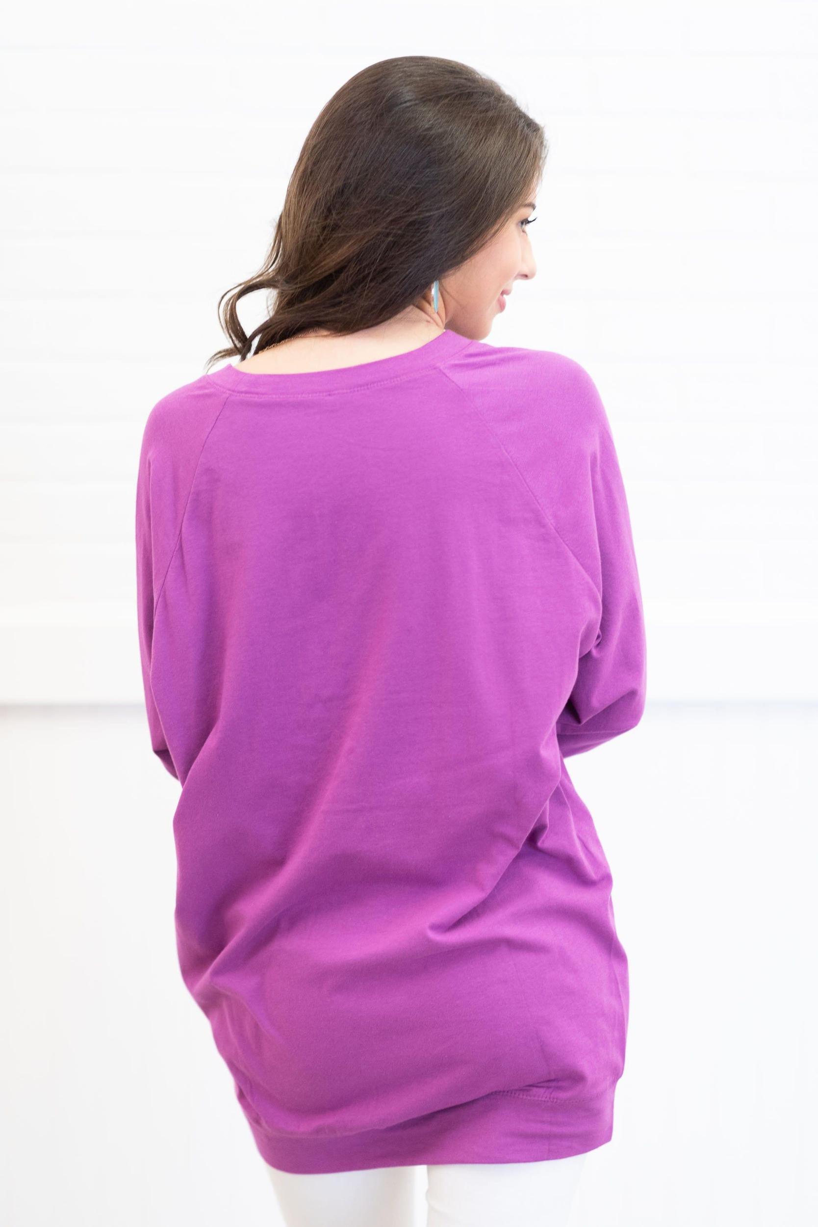 Slouchy Dolman Bodacious Purple Long Sleeve Tunic Female Product Image