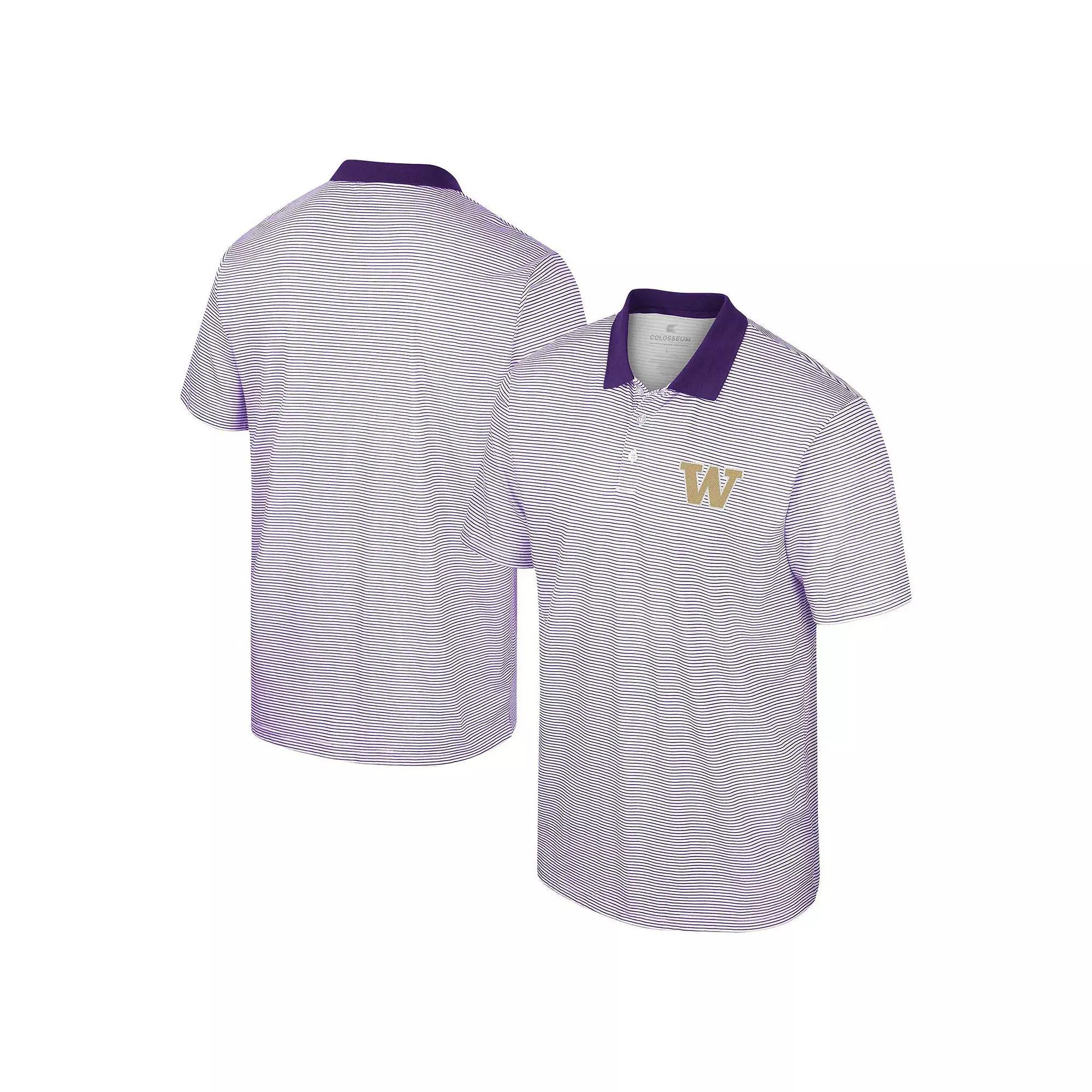 Men's Colosseum White/Purple Washington Huskies Print Stripe Polo,  Product Image