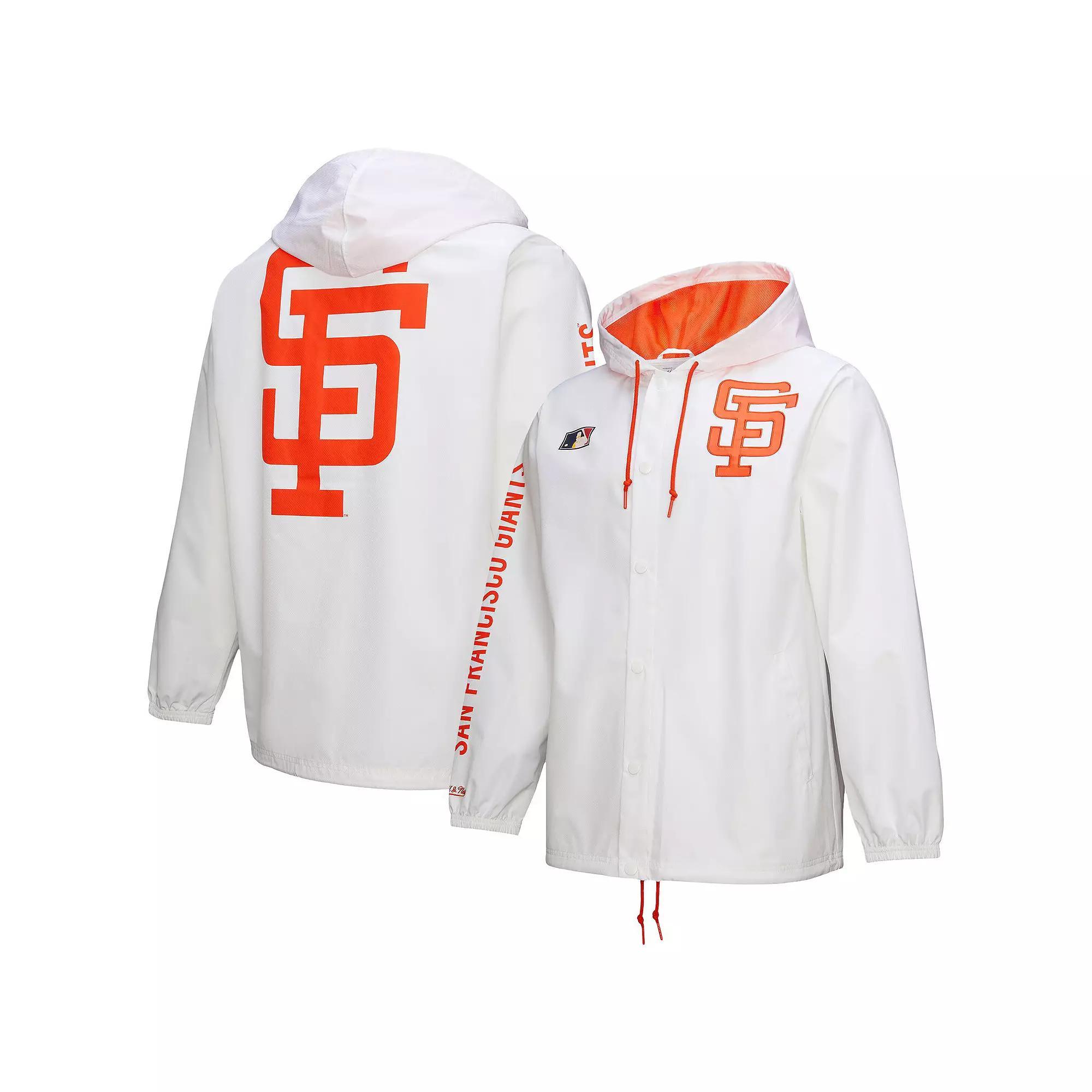 Men's Mitchell & Ness White San Francisco Giants Vintage Full-Snap Hooded Coaches Jacket,  Product Image