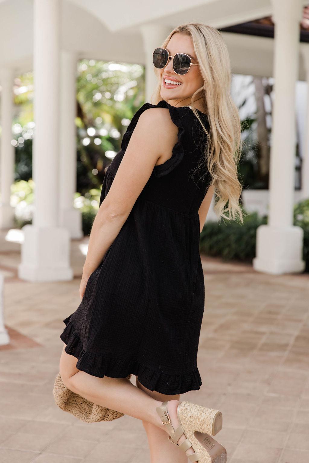 You're Just My Type Black Gauze Romper Dress FINAL SALE Product Image