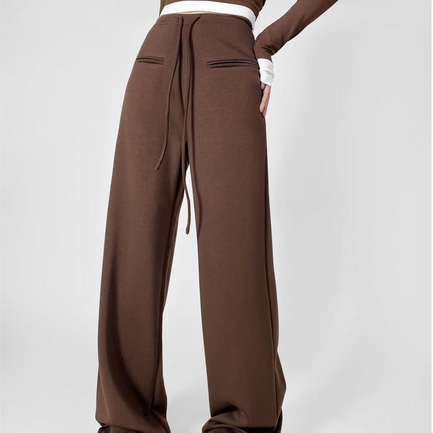 Drawstring Waist Plain Wide Leg Pants Product Image