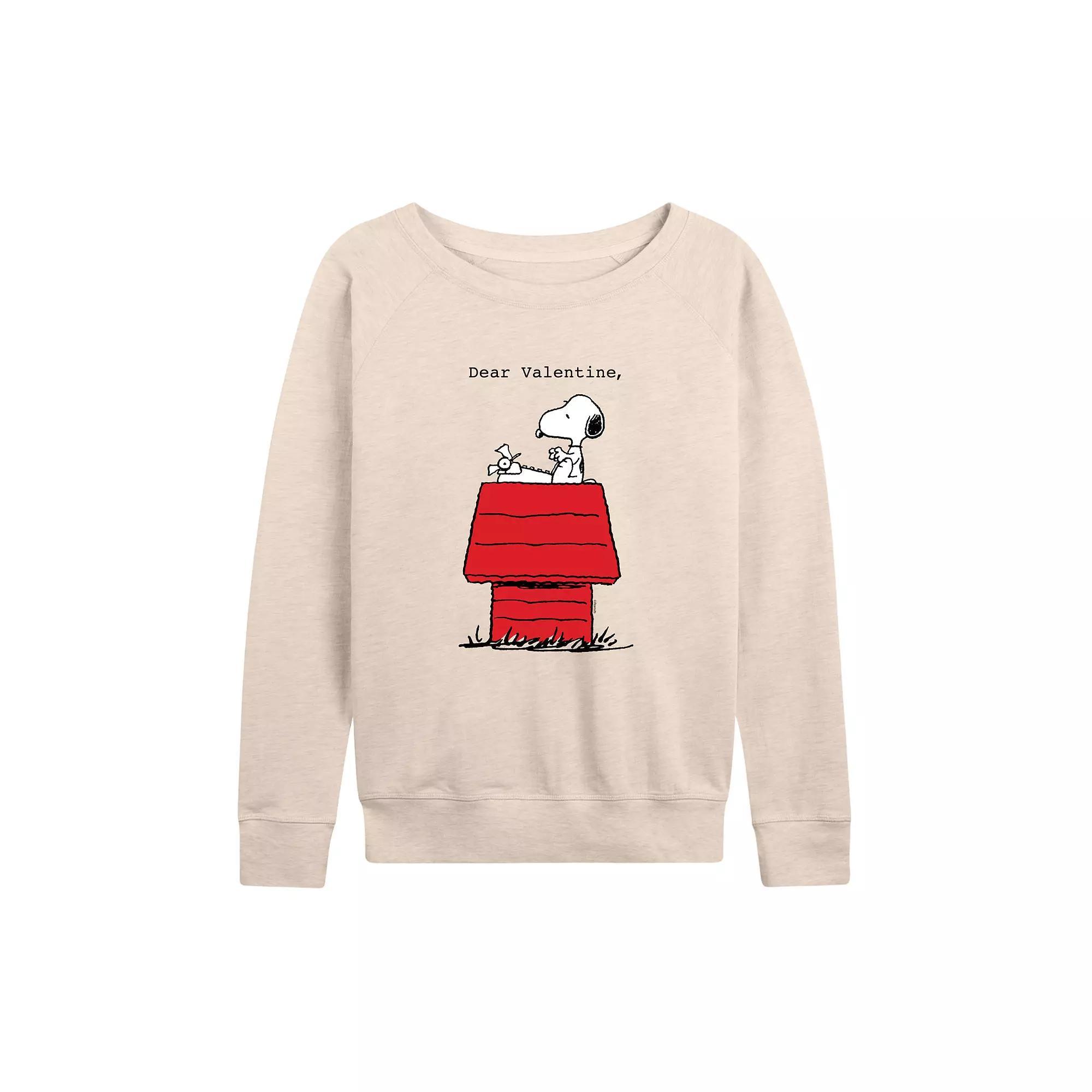 Women's Peanuts Dear Valentine Snoopy French Terry Long Sleeve Tee,  Product Image