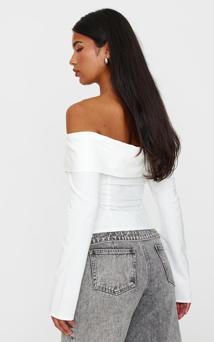 White Bardot Foldover Long Sleeve Top Product Image