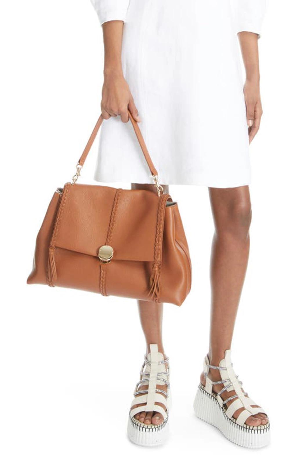 Large Penelope Leather Bag In Carmel Product Image