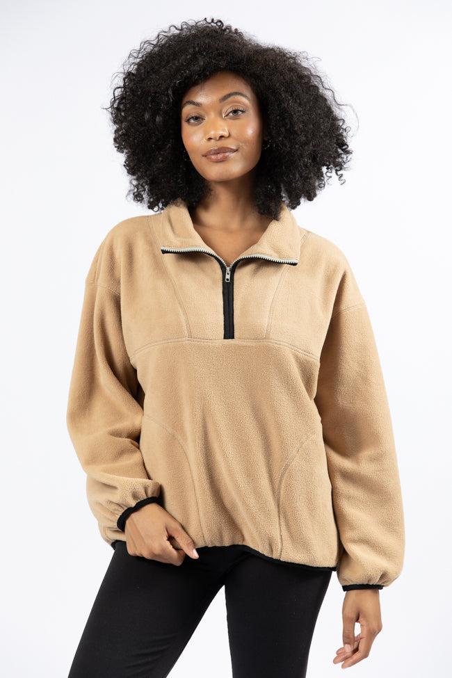 Outside The Box Beige Contrast Trim Fleece Pullover FINAL SALE Product Image