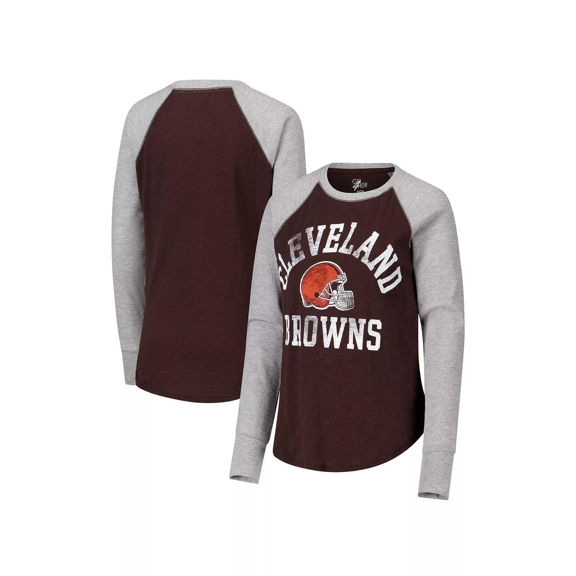 Women's G-III 4Her by Carl Banks Brown/Heather Gray Cleveland Browns Waffle Knit Raglan Long Sleeve T-Shirt,  Product Image