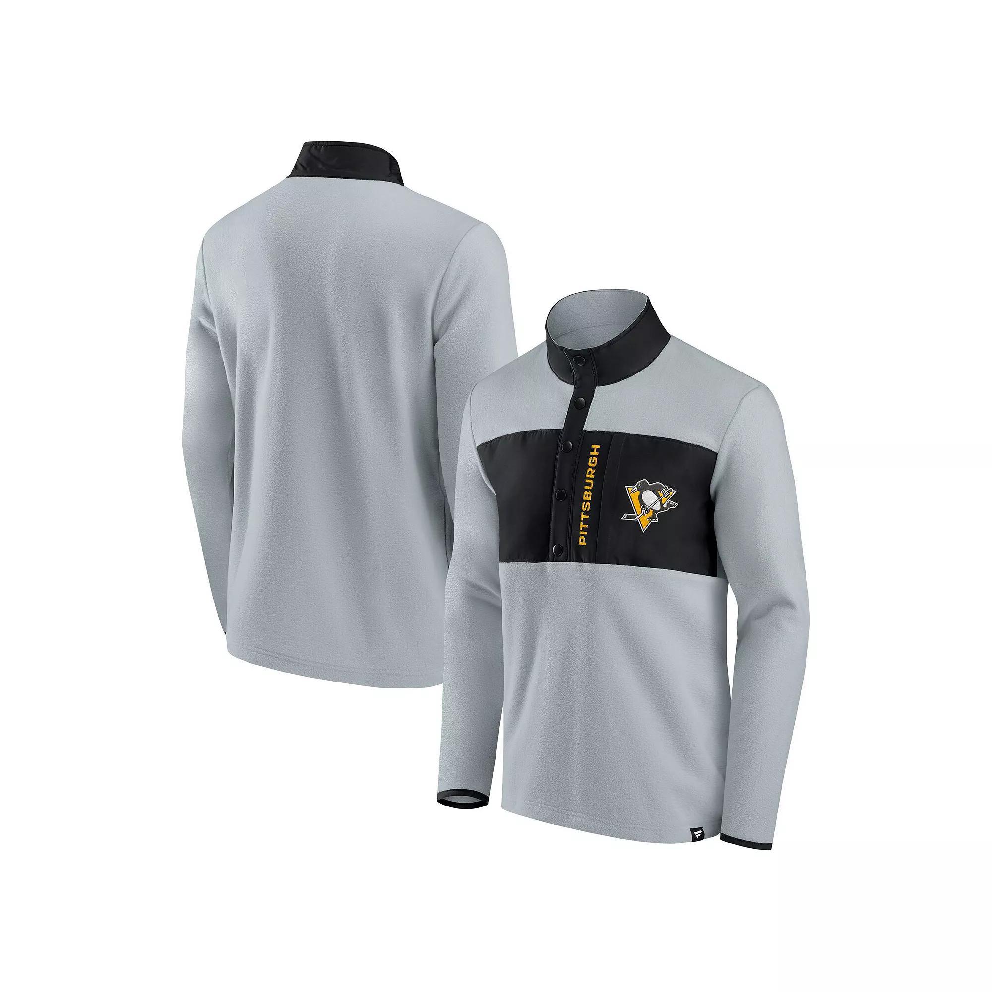 Men's Fanatics Branded Gray/Black Pittsburgh Penguins Omni Polar Fleece Quarter-Snap Jacket, Size: Medium, Grey Product Image