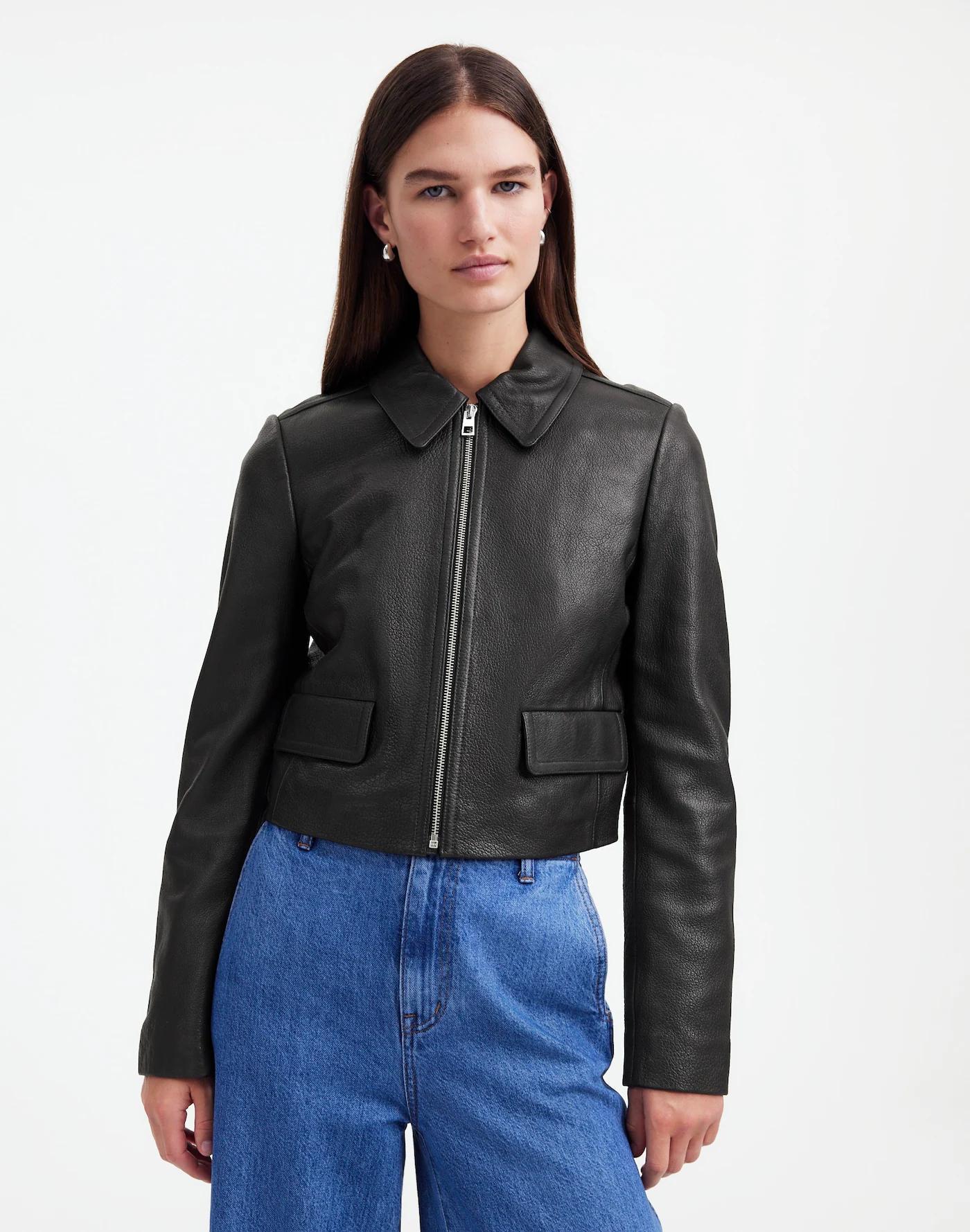 Shrunken Zip-Front Jacket in Leather Product Image