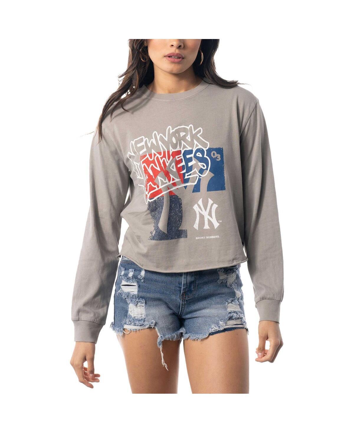 Womens The Wild Collective Gray New York Yankees Cropped Long Sleeve T-Shirt Product Image