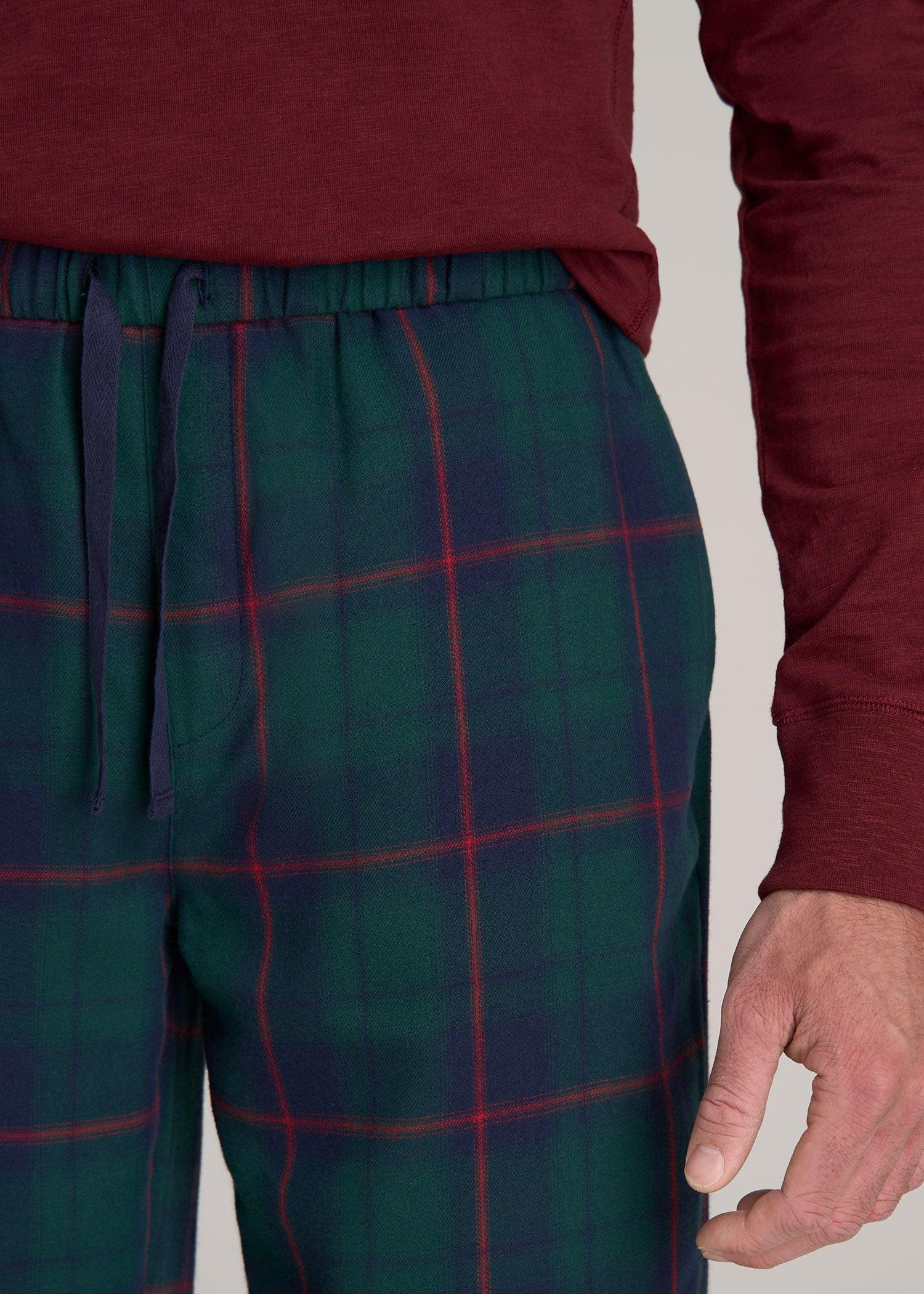 Plaid Pajama Pants for Tall Men in Green and Red Tartan Product Image