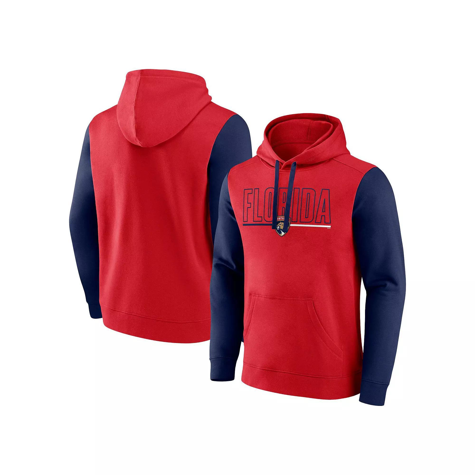 Men's Red Houston Rockets Outline Colorblock Pullover Hoodie, Size: Small Product Image